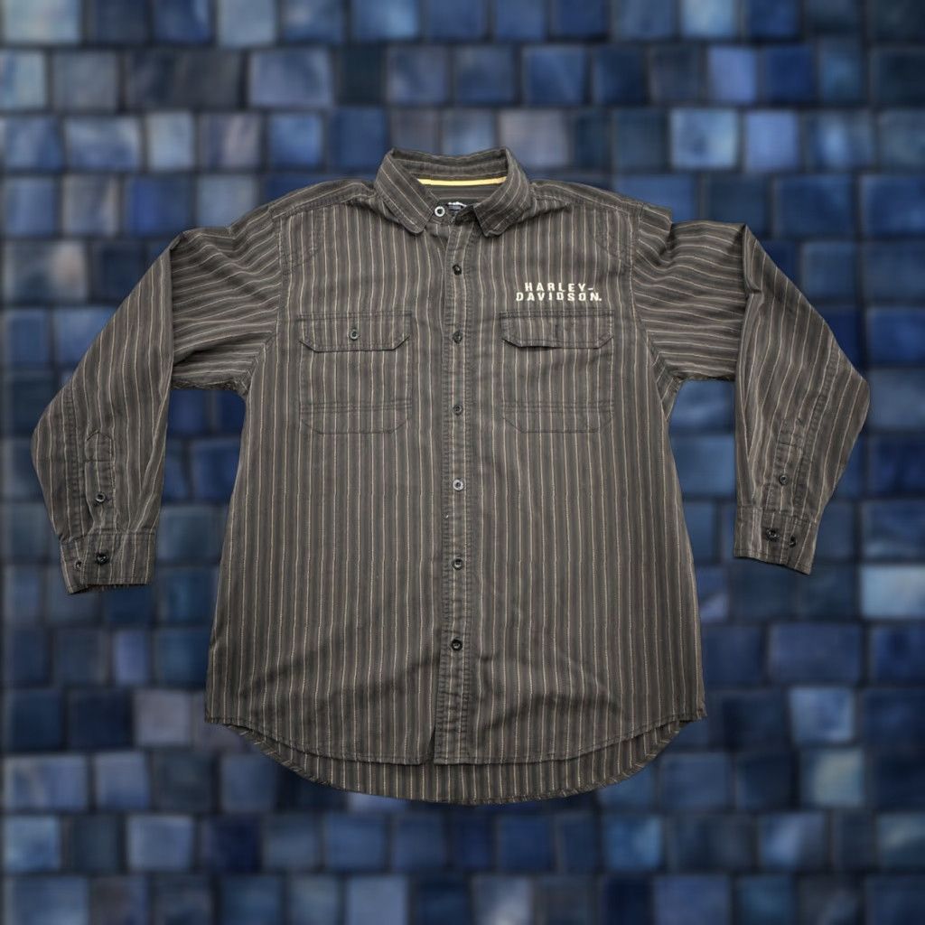 Harley Davidson Harley-Davidson Shirt Mens Large Pinstriped Cotton Long Sleeve Button Up Nice Size US L / EU 52-54 / 3 - 1 Thumbnail