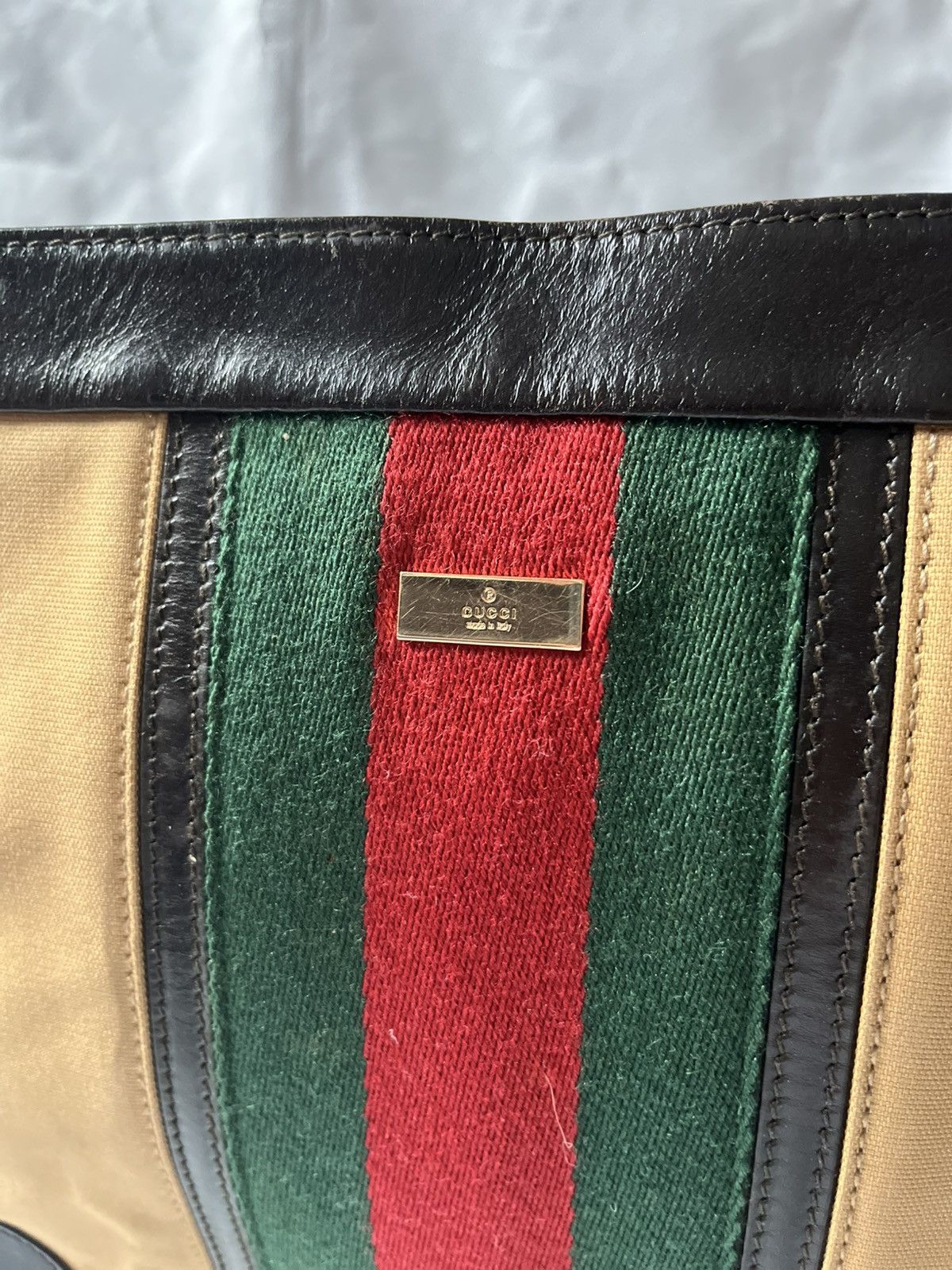 Gucci GUCCI Web Sherry Line Shoulder Bag Canvas Beige Gold Size ONE SIZE - 4 Thumbnail