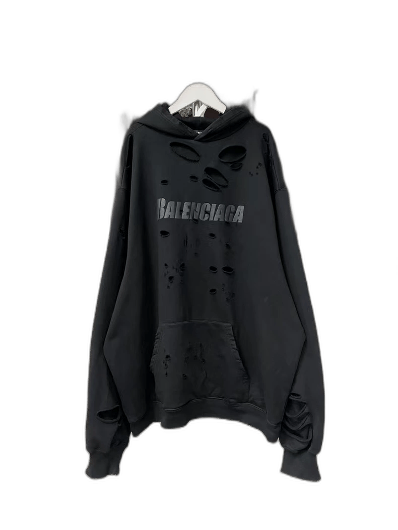 Balenciaga Balenciaga Black Distressed Logo Hoodie-yf Size US S / EU 44-46 / 1 - 1 Thumbnail
