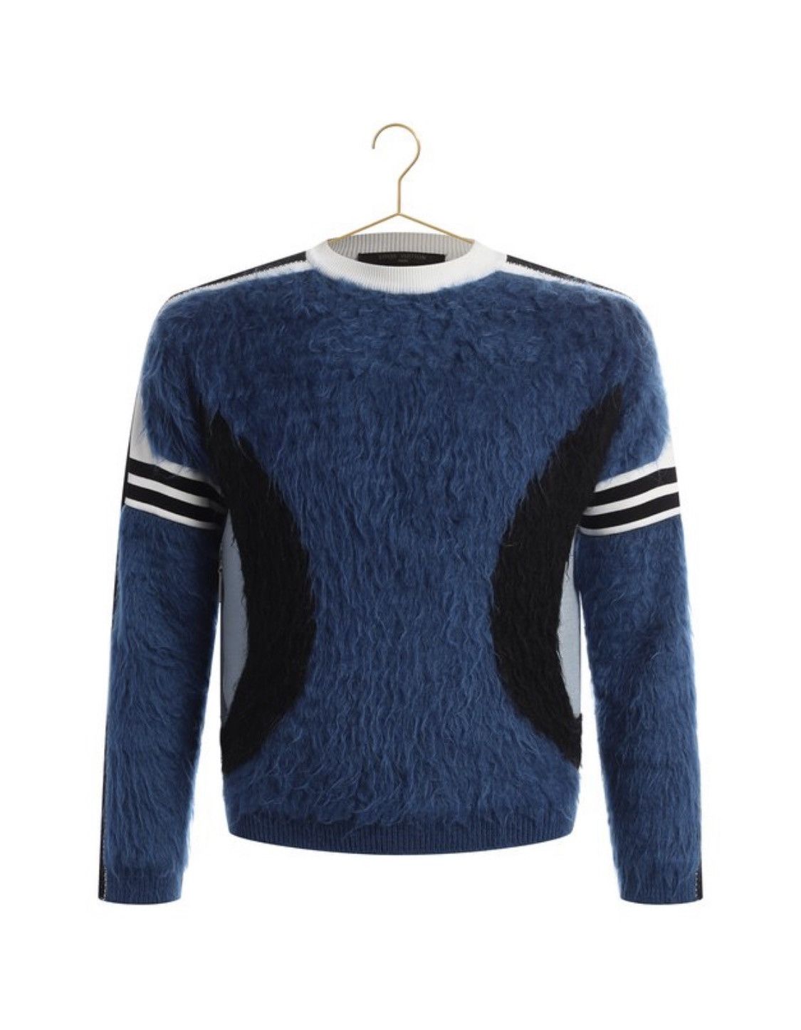 image of Louis Vuitton Wool Cozy Mohair Lines Sleeve Sweater in Blue, Men's (Size Small)