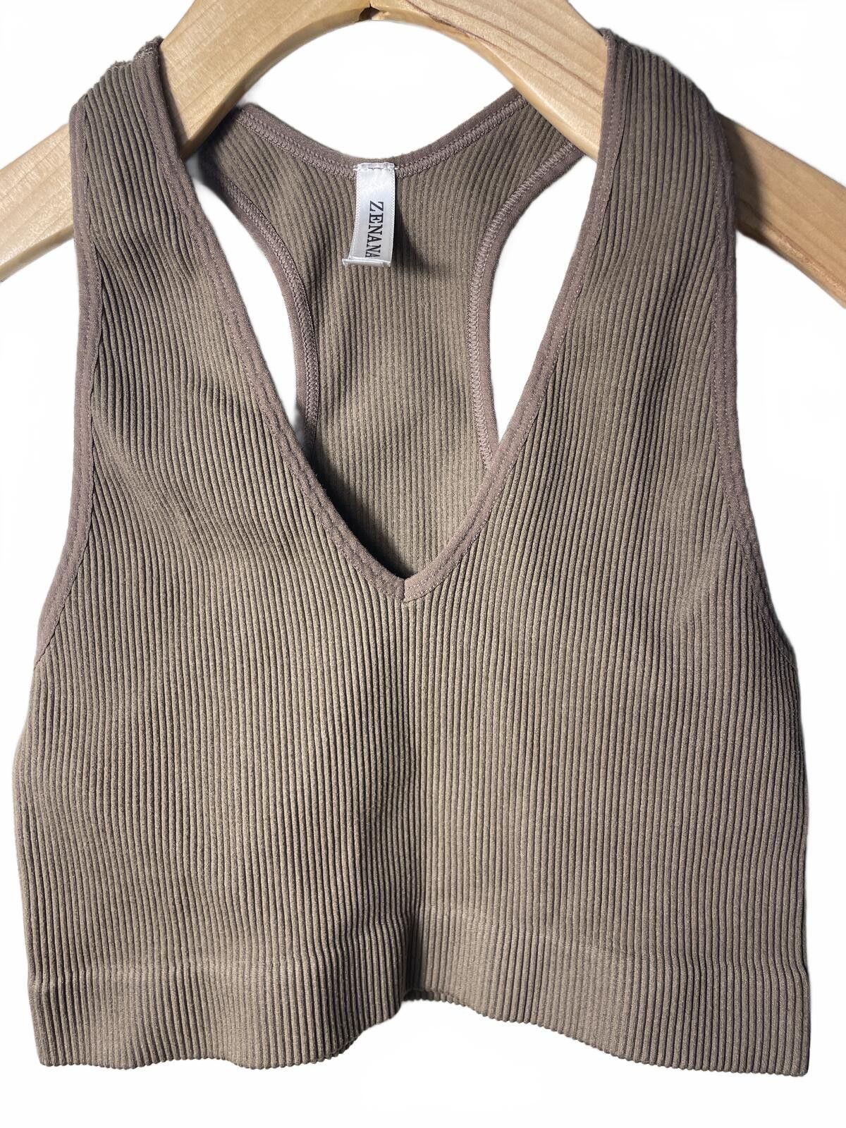 Other Zenana Ribbed V Neck Crop Top Women's S/M Brown Basic EUC Size M / US 6-8 / IT 42-44 - 1 Thumbnail