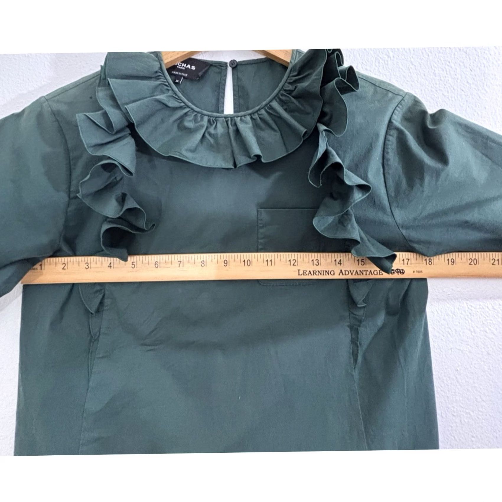 Rochas Rochas Paris Ruffle Top Green Solid Cotton Women Size 38 Size XS / US 0-2 / IT 36-38 - 7 Thumbnail