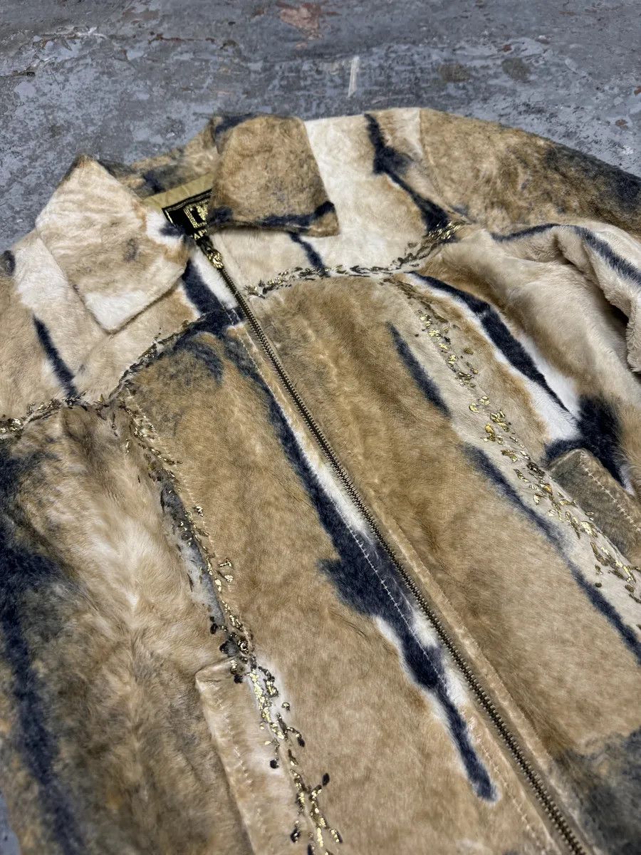 Vintage 2000s Faux Fur Beige & Blue Irregular Jacket Size XS / US 0-2 / IT 36-38 - 10 Thumbnail