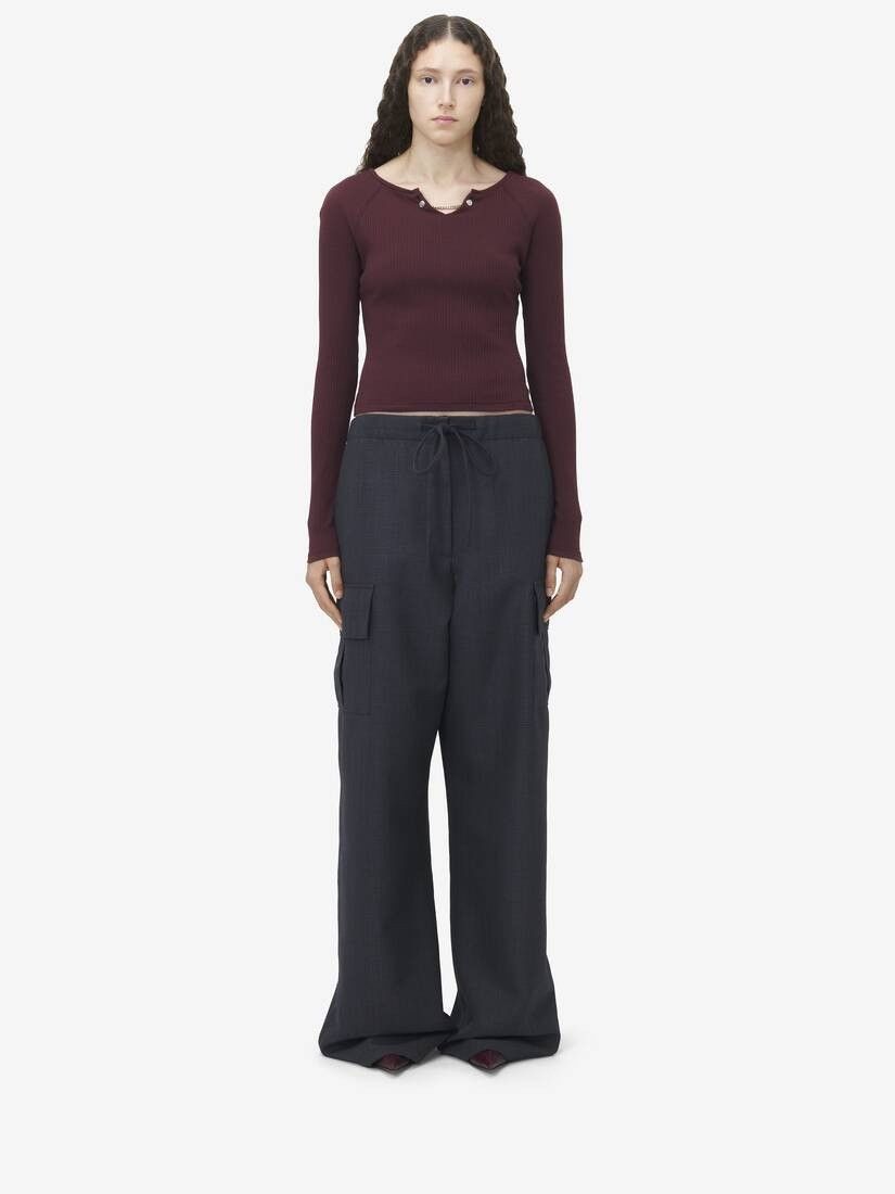 Alexander McQueen o1srvl11e0226 Chain Detail Ribbed Top In Burgundy Size S / US 4 / IT 40 - 3 Thumbnail