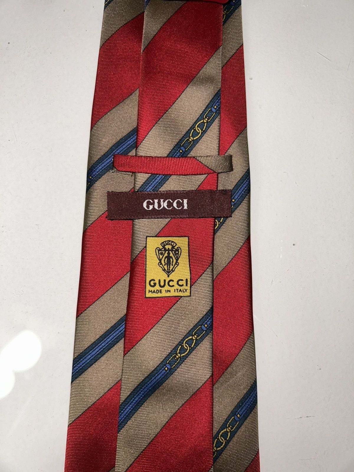 Gucci Vintage Gucci Red Gold & Blue Striped Men’s Silk Tie Size ONE SIZE - 7 Thumbnail