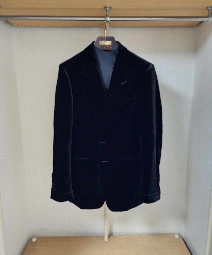 o1sm1stk0824 Viscose Liquid Fluid Velvet Blazer Jacket Black