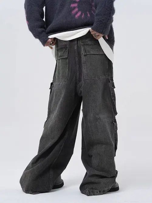 Japanese Brand Retro street multi-pocket drawstring straight-leg jeans Size US 34 / EU 50 - 3 Thumbnail