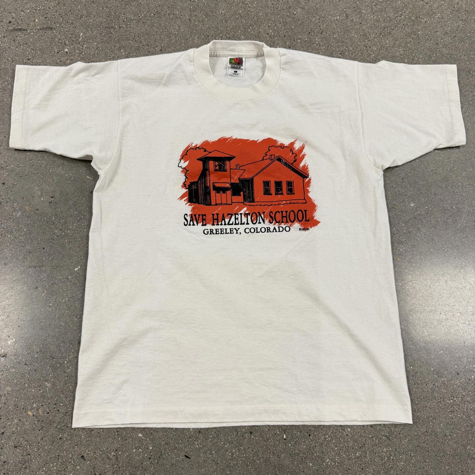 Fruit Of The Loom Vtg 1997 Save Hazelton School T-Shirt Greeley CO Made in USA Size US L / EU 52-54 / 3 - 1 Thumbnail