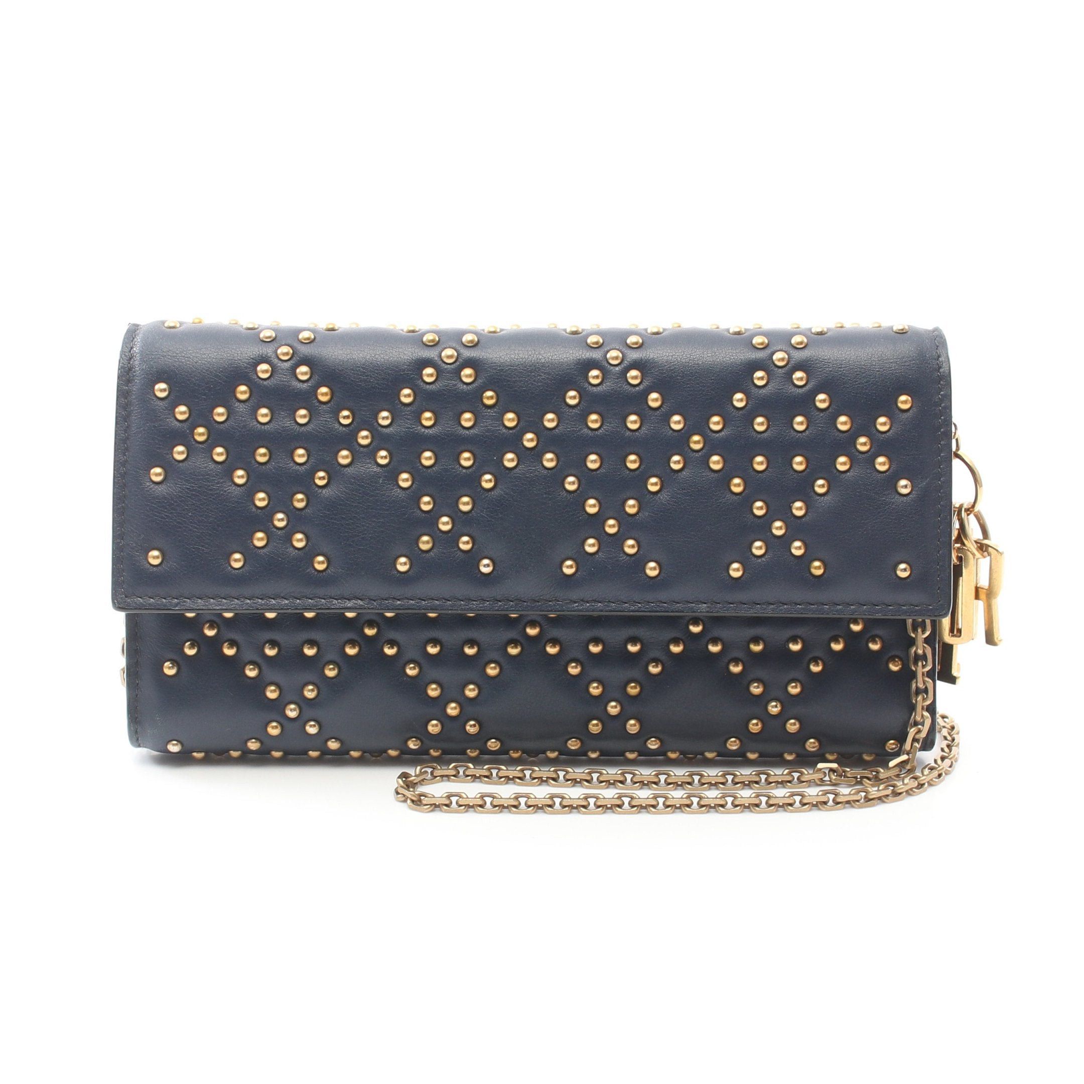 Dior Dior Canage Chain Wallet Bi-Fold Long Leather Navy Studs Size ONE SIZE - 1 Thumbnail