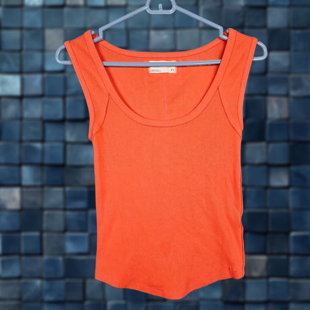 Vintage We the Free Women's Orange Round Neck Tank XS Cotton Blend Slim Fit Regular Short Sleeve Tank top XS Size XS / US 0-2 / IT 36-38 - 1 Thumbnail
