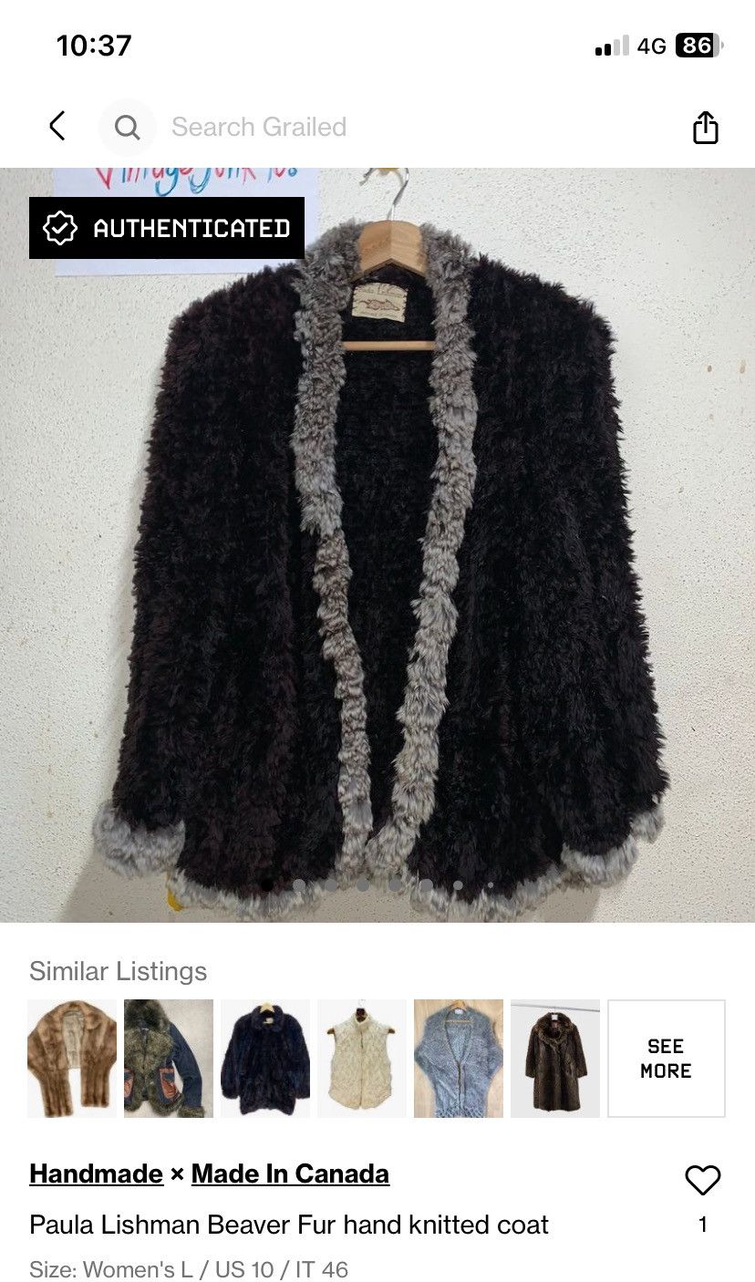 Vintage Paula Lishman Beaver Fur hand knitted coat Size L / US 10 / IT 46 - 13 Thumbnail