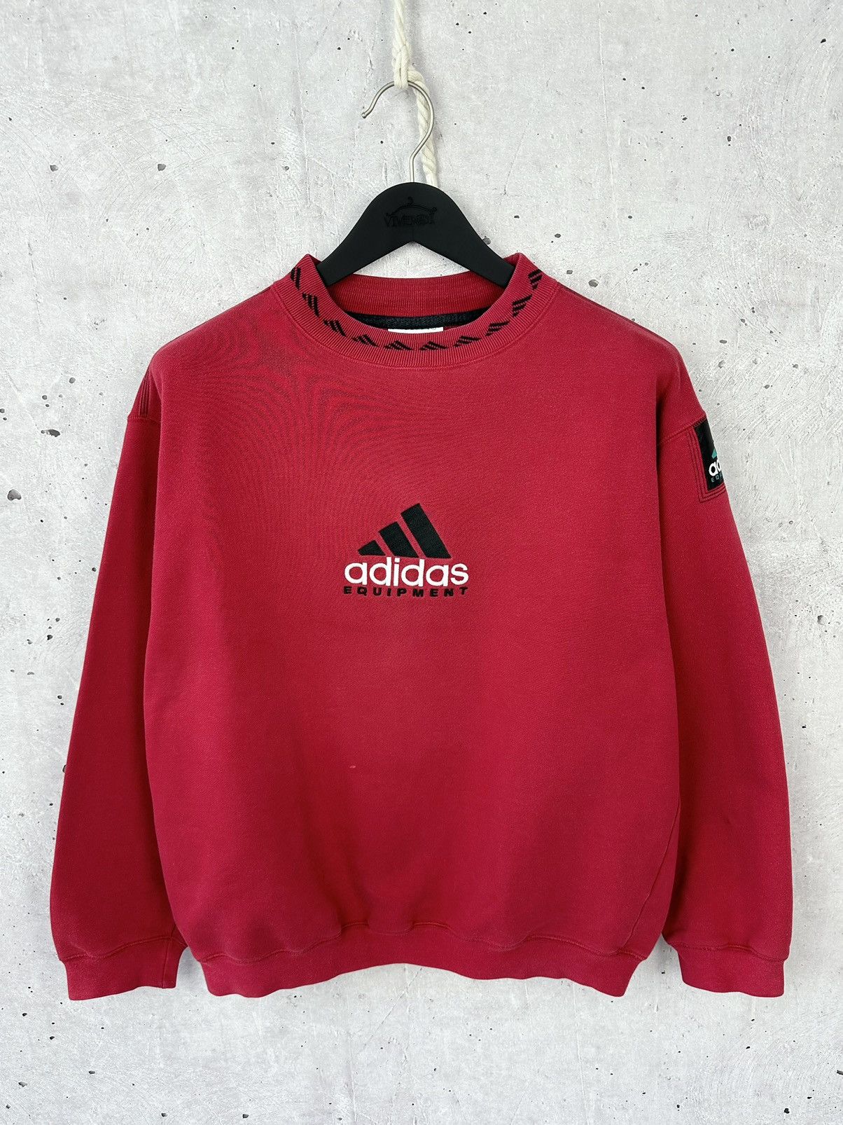 image of Adidas Equipment Cotton Long Sleeve Sweatshirt in Red, Men's (Size Large)