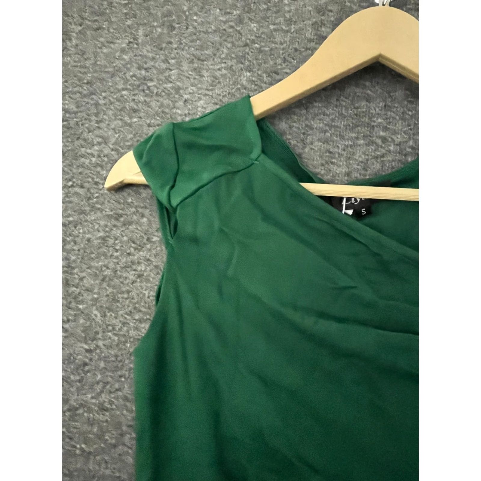 Vintage Liyinxi Sheath Dress S Green Casual Work Cocktail Party Knee Length Sleeveless Cowl Neck Pullover Stretch Faux Wrap Solid Women Dressy Size S / US 4 / IT 40 - 3 Thumbnail