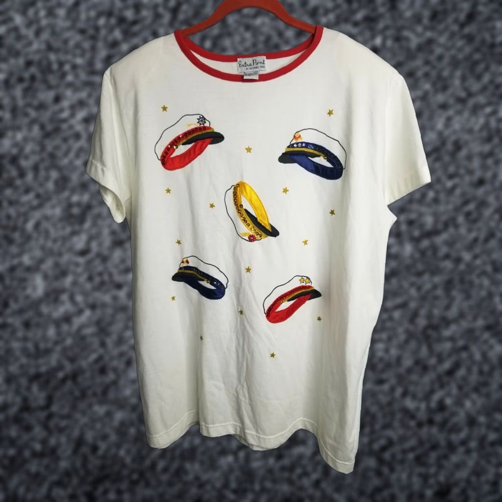 Vintage VINTAGE Extra Point T-Shirt Plus Size 1X White Long Sleeve Sequin 80s Casual Womens Size XL / US 12-14 / IT 48-50 - 1 Thumbnail