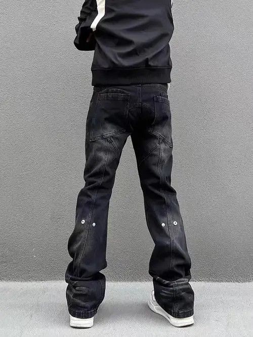 Jean Street washed distressed patchwork micro-flare jeans Size US 32 / EU 48 - 4 Thumbnail