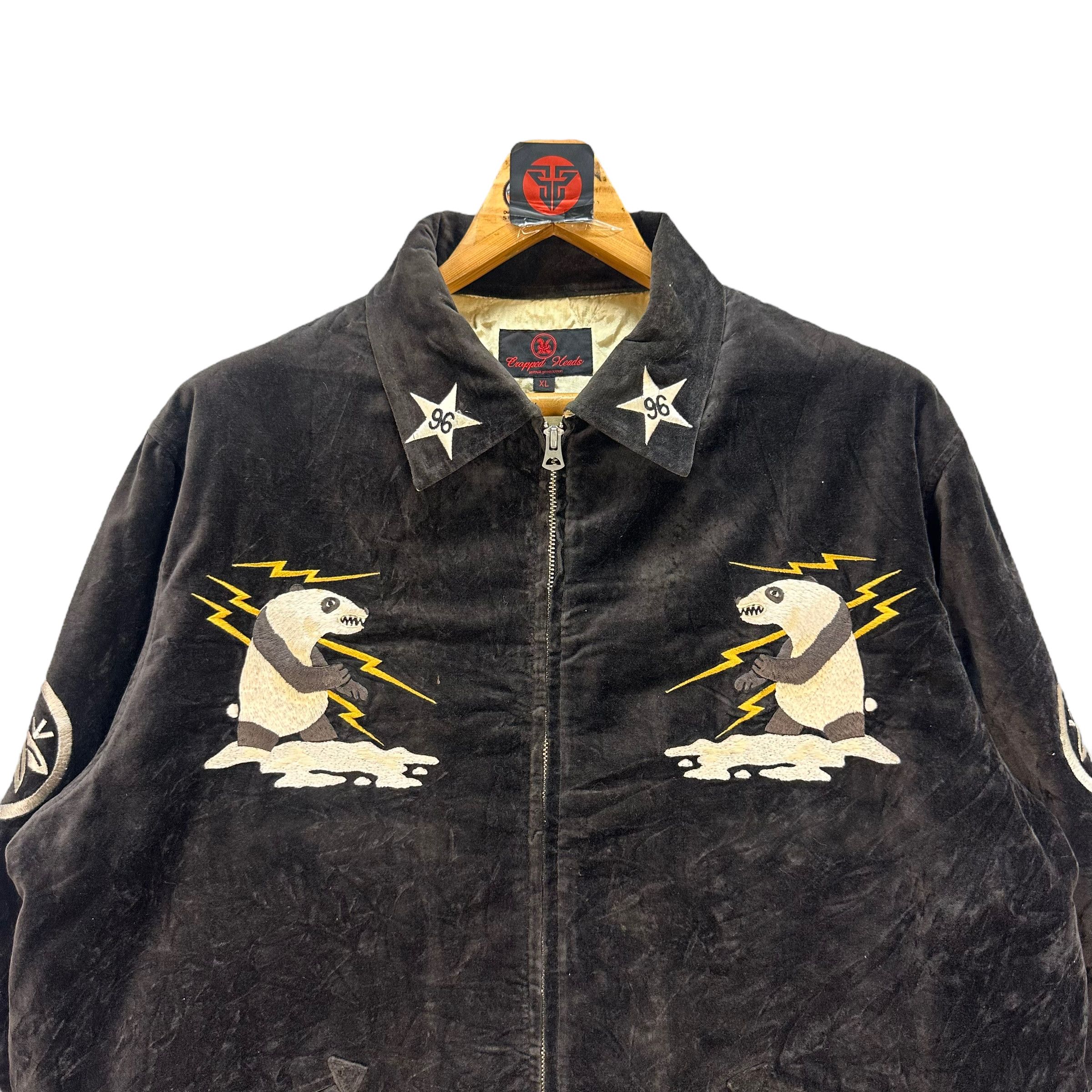 Japanese Brand CRAPPED HEADS EMBROIDERED PANDA VELVET JACKET #7485-148 Size US XL / EU 56 / 4 - 4 Thumbnail