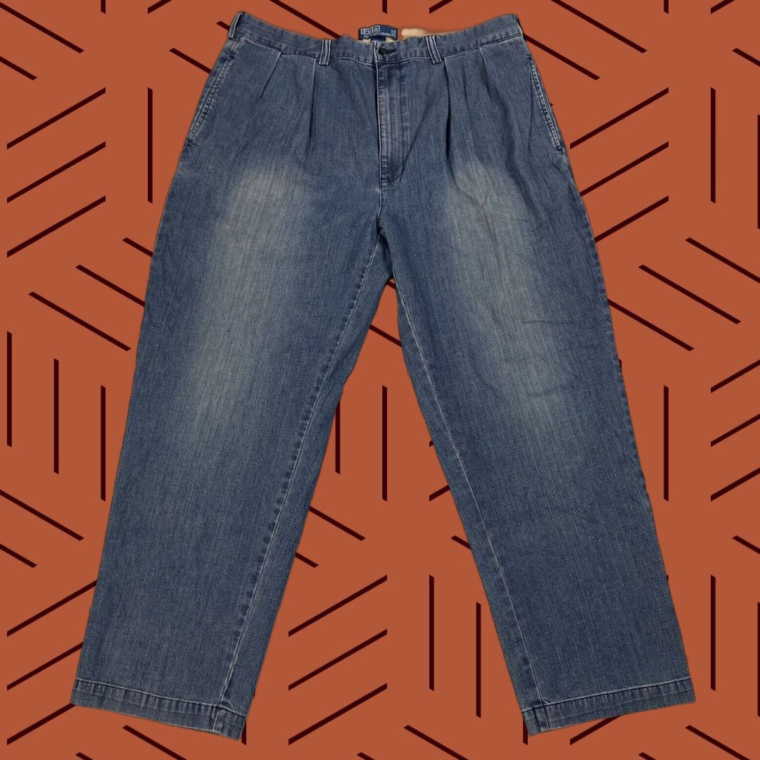 Polo Ralph Lauren VINTAGE Polo Ralph Lauren Men Pants 38 Blue Chambray Andrew Pant High Rise Workwear 90s Size US M / EU 48-50 / 2 - 1 Thumbnail