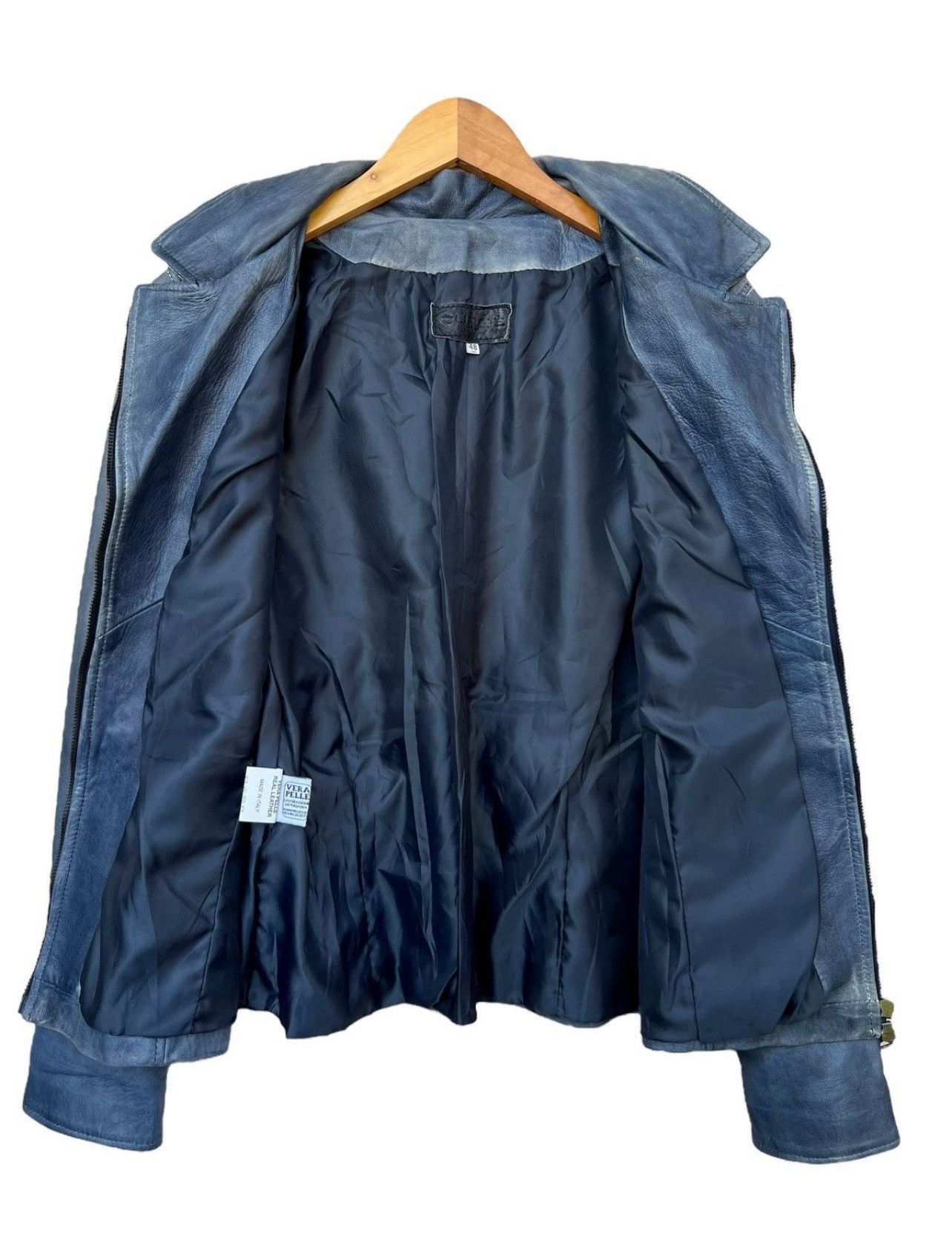 Japanese Brand Curge Italy Blue Sunfaded Biker Leather Jacket Size US S / EU 44-46 / 1 - 11 Thumbnail