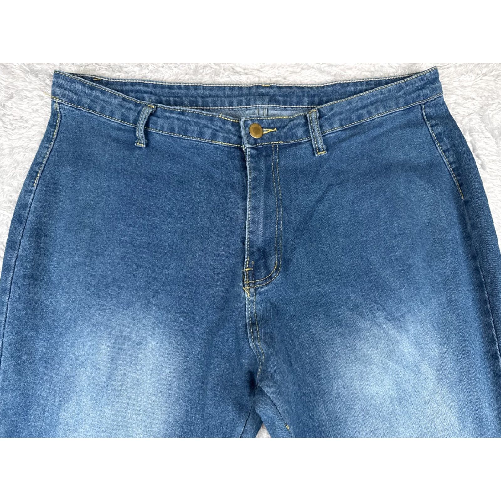 Vintage Shyanne Womens Jeans 35 Blue Denim High Rise Distressed Wide Flare 35x31 Size 24" / US 00 / IT 34 - 4 Thumbnail