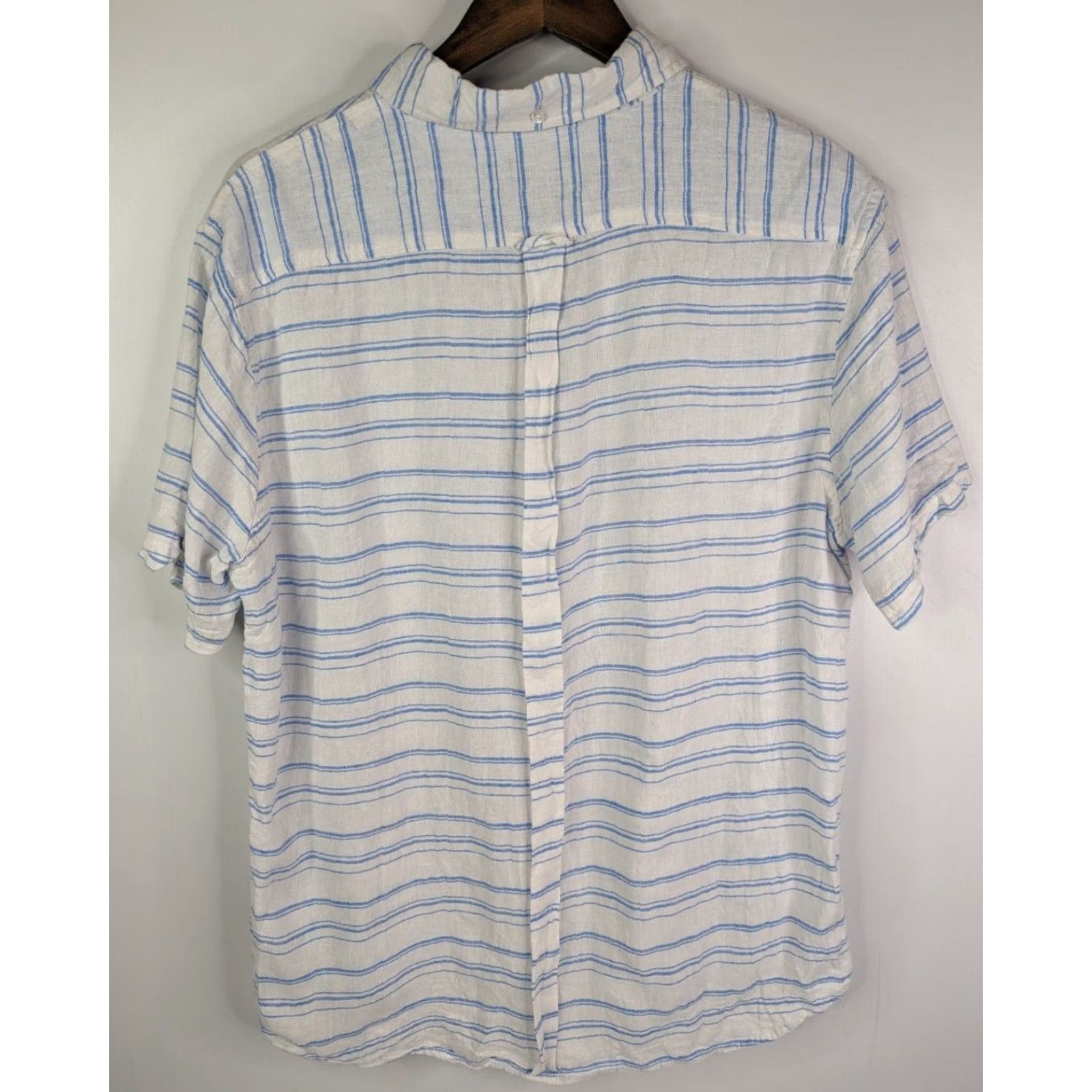 Ben Sherman Ben Sherman Shirt Button-Down Short Sleeve Linen Rayon Striped White Blue XL Mens Size US XL / EU 56 / 4 - 4 Thumbnail