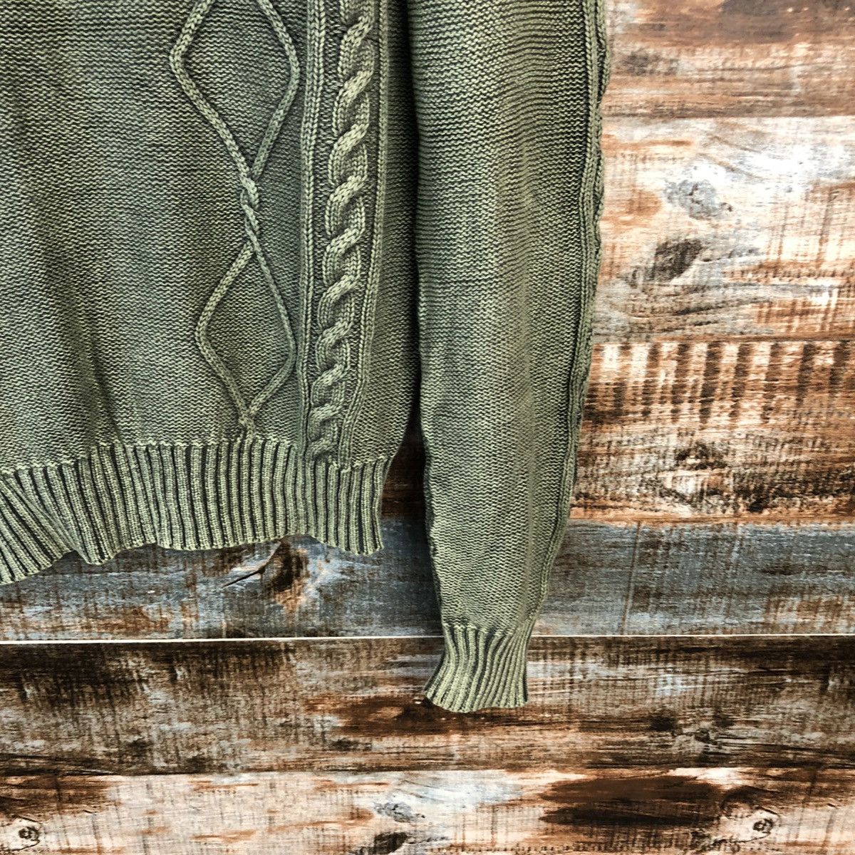 Vintage DL In Crew Sive Green faded Cardigan Knitwear #C494 Size US L / EU 52-54 / 3 - 16 Thumbnail