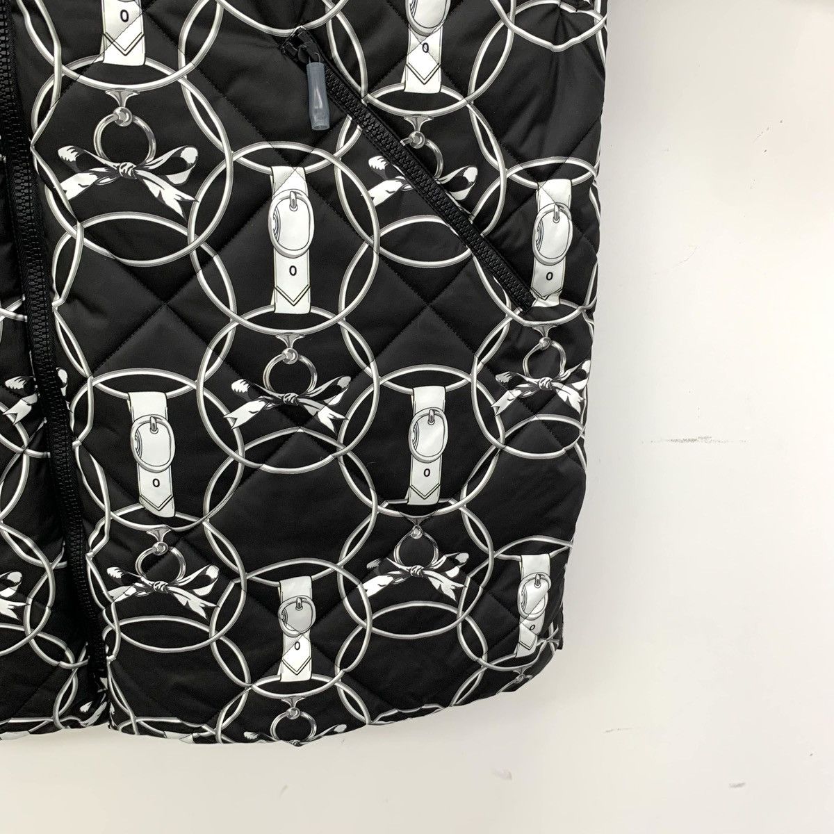 Hermes Black Diamond Check Geometric Print Zipper Down Coat
