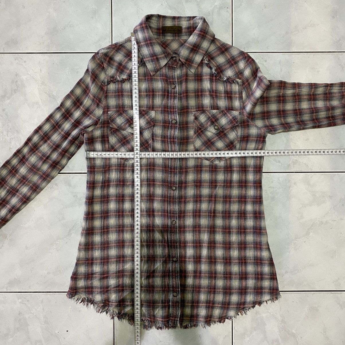 GOA GOA Vintage Distressed Plaid Western Raw Hem Grunge Fade Size ONE SIZE - 17 Thumbnail