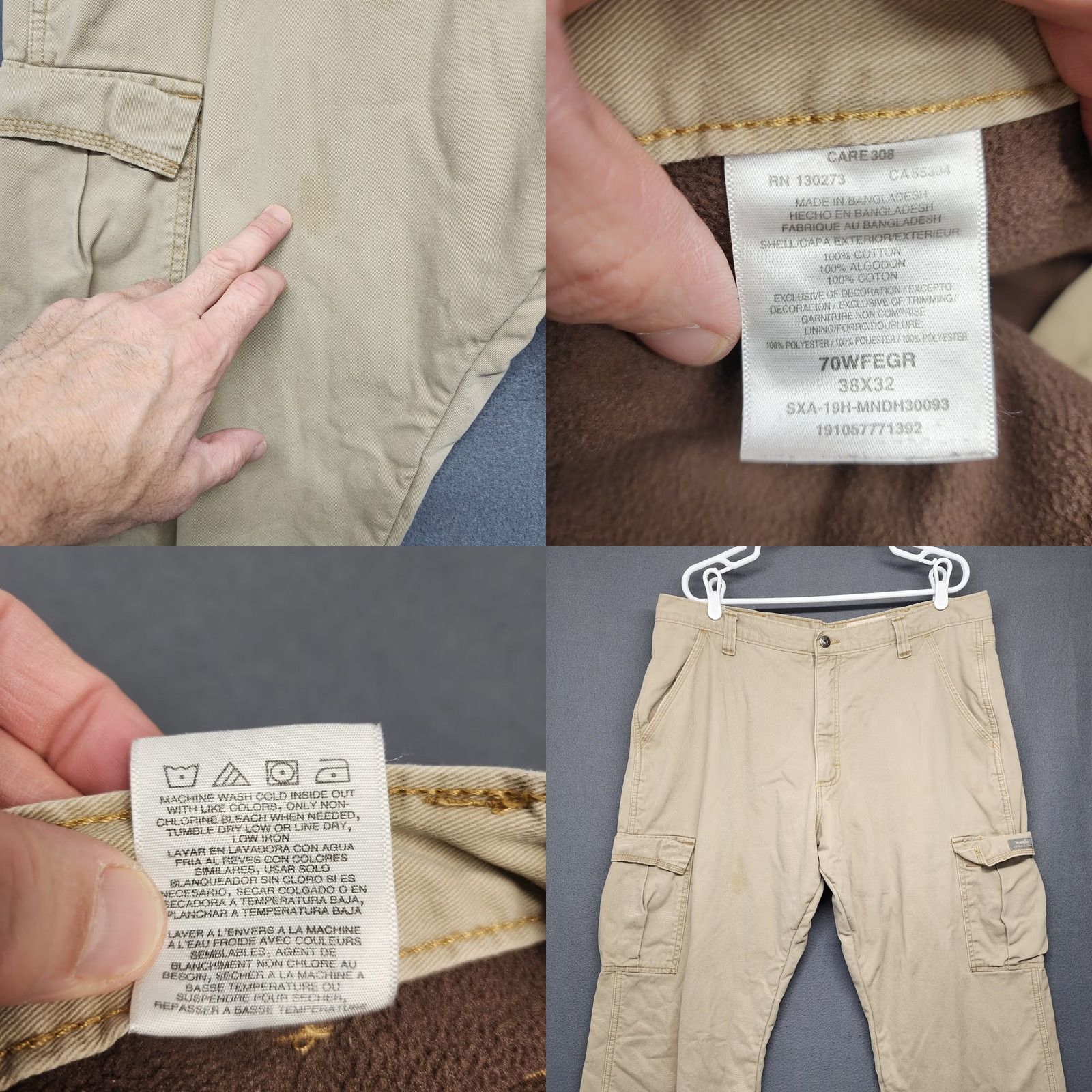 Wrangler Wrangler Pants Mens 36 Beige Fleece Lined Cargo 36x30 Workwear Winter Tagged 38x32 Size US 36 / EU 52 - 8 Thumbnail