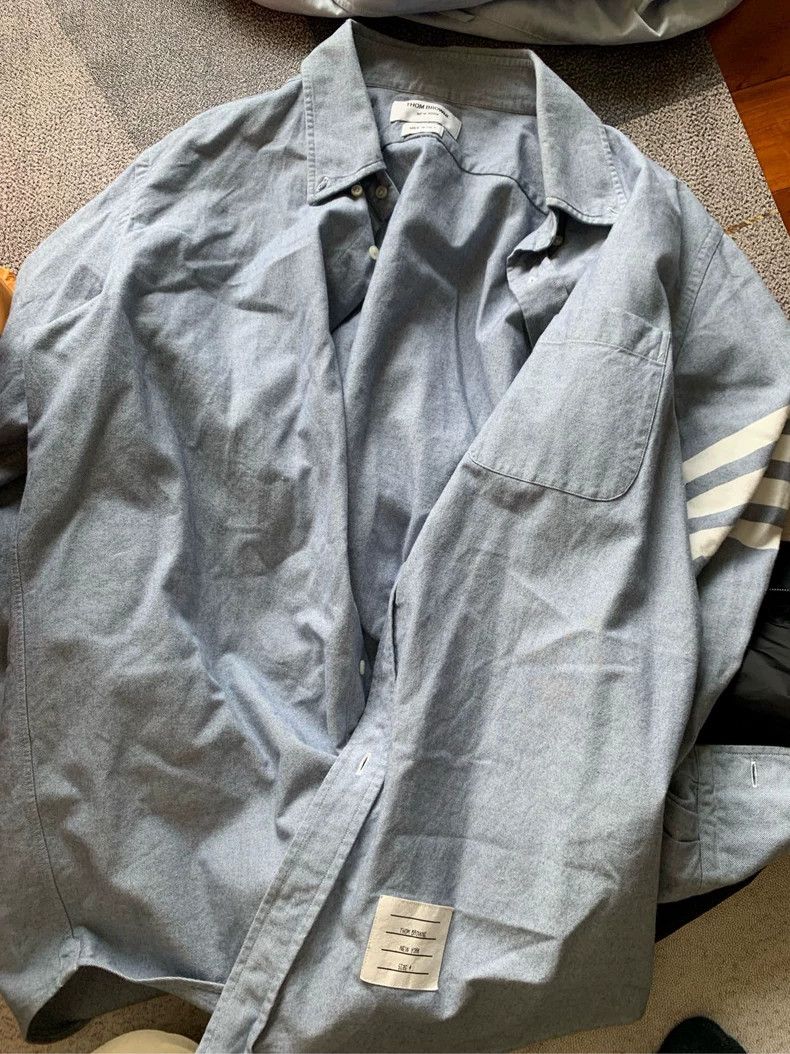 Thom Browne Thom Browne Blue and white four-bar long-sleeved shirt 2505 Size US XL / EU 56 / 4 - 3 Thumbnail