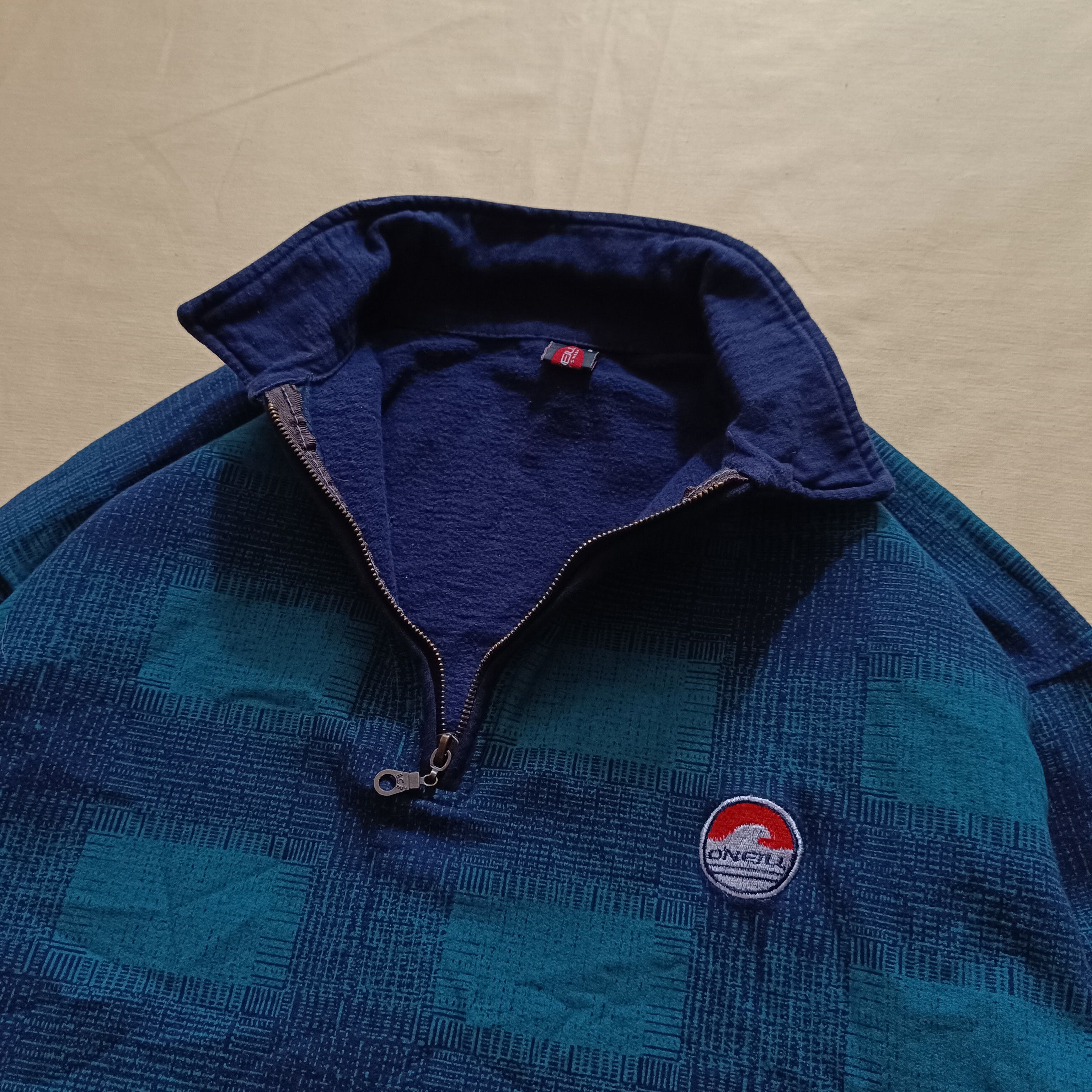 O'Neill Vintage 80s 90s O'neill Plaid Quarterzip Petrol Blue XL Size US XL / EU 56 / 4 - 10 Thumbnail