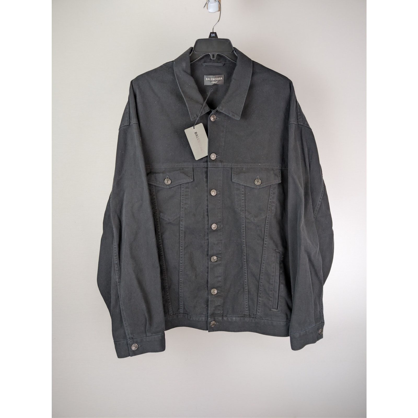Balenciaga o1rshd1 Soft Black Left Hand Denim Jacket in Black Size US L / EU 52-54 / 3 - 3 Thumbnail