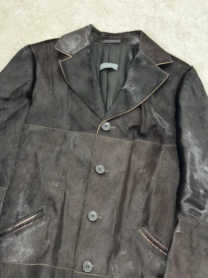 Vintage 2000s Italian Black Leather Pony Hair Long Jacket Size US M / EU 48-50 / 2 - 5 Thumbnail