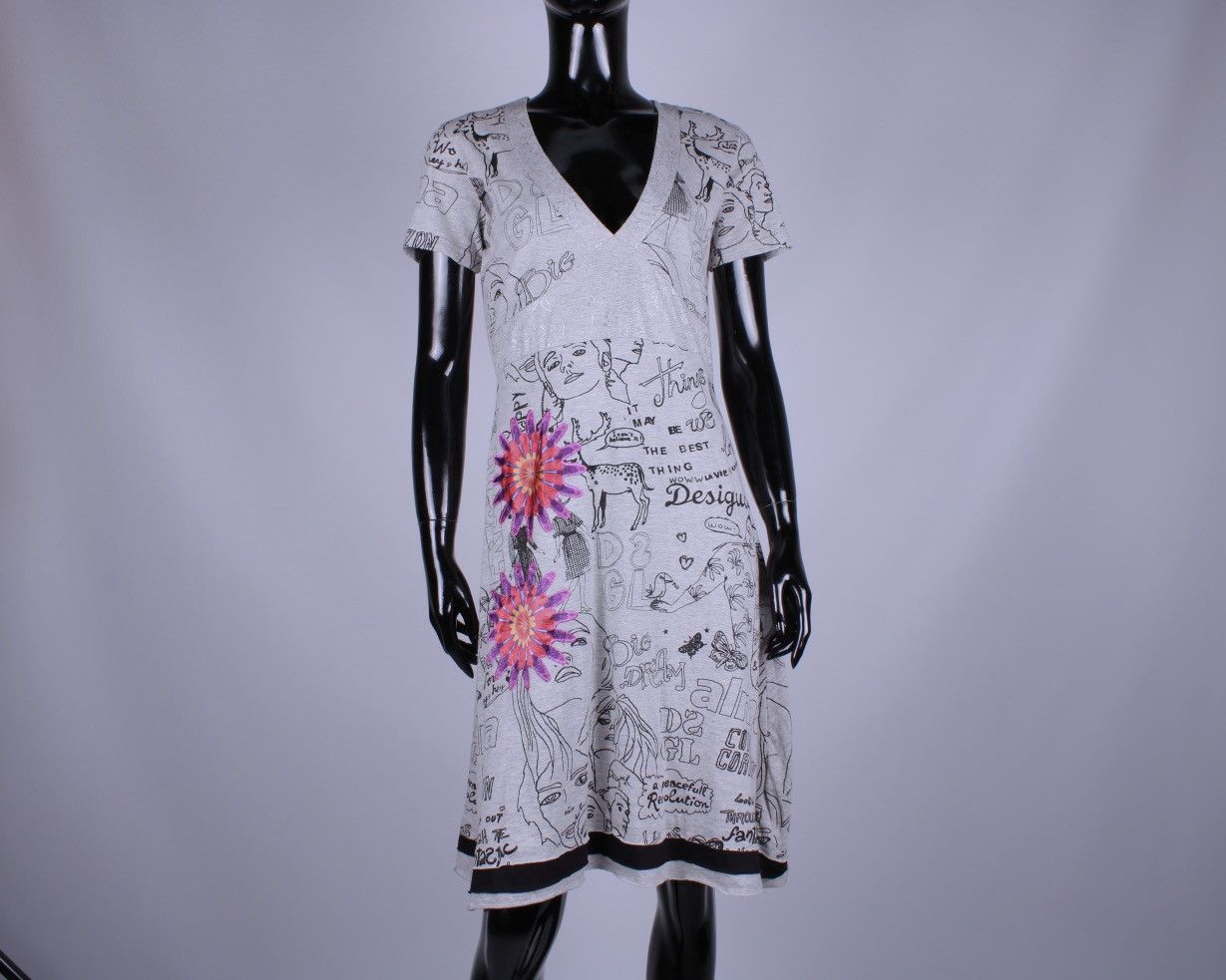 Designer × Desigual DESIGUAL Printed Big Dream A-Line Gray Cotton Blend Dress Size L / US 10 / IT 46 - 2 Thumbnail