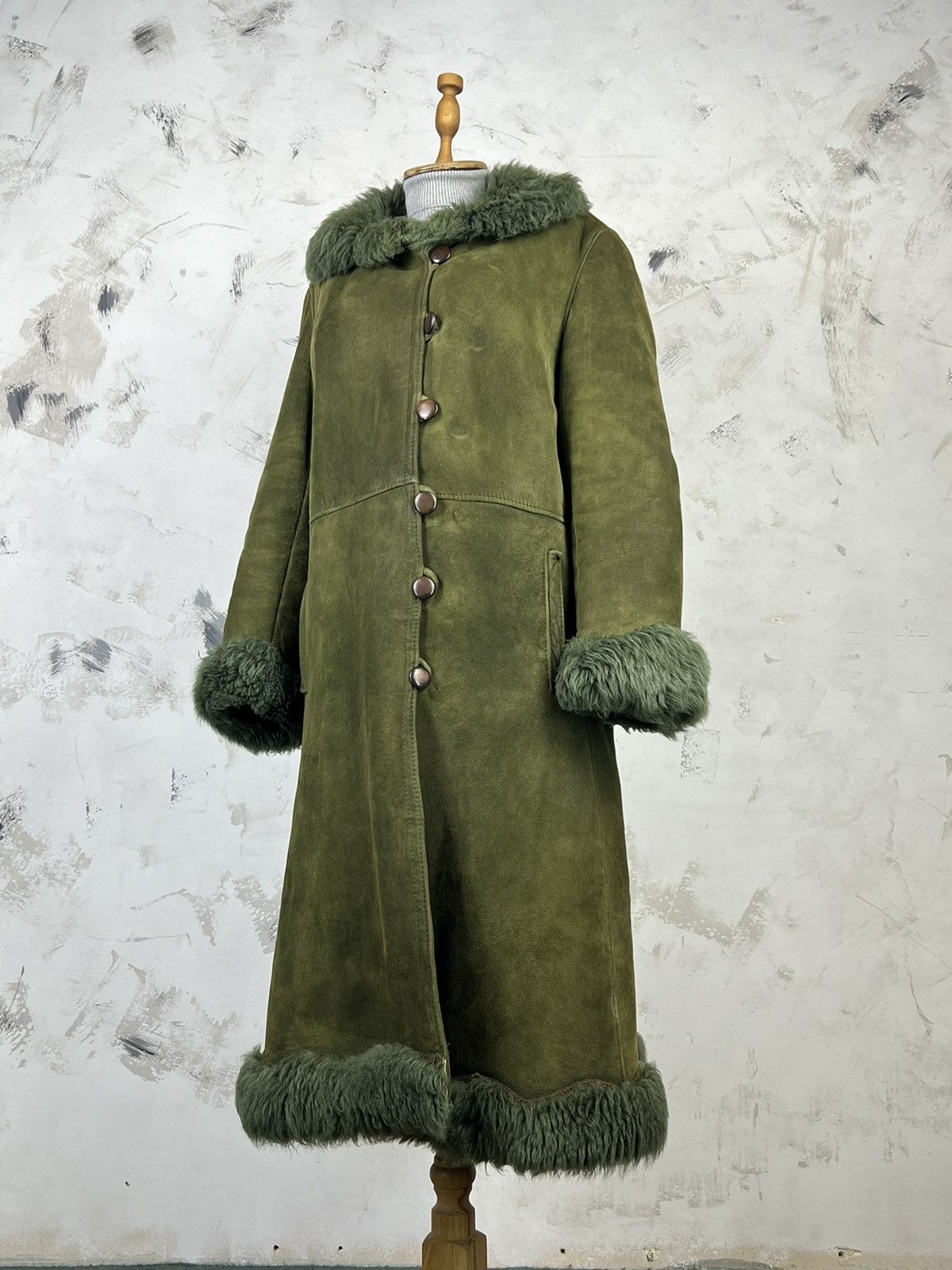 Vintage Vintage Green Suede Shearling Coat Long Jacket Size M - L Size L / US 10 / IT 46 - 1 Thumbnail