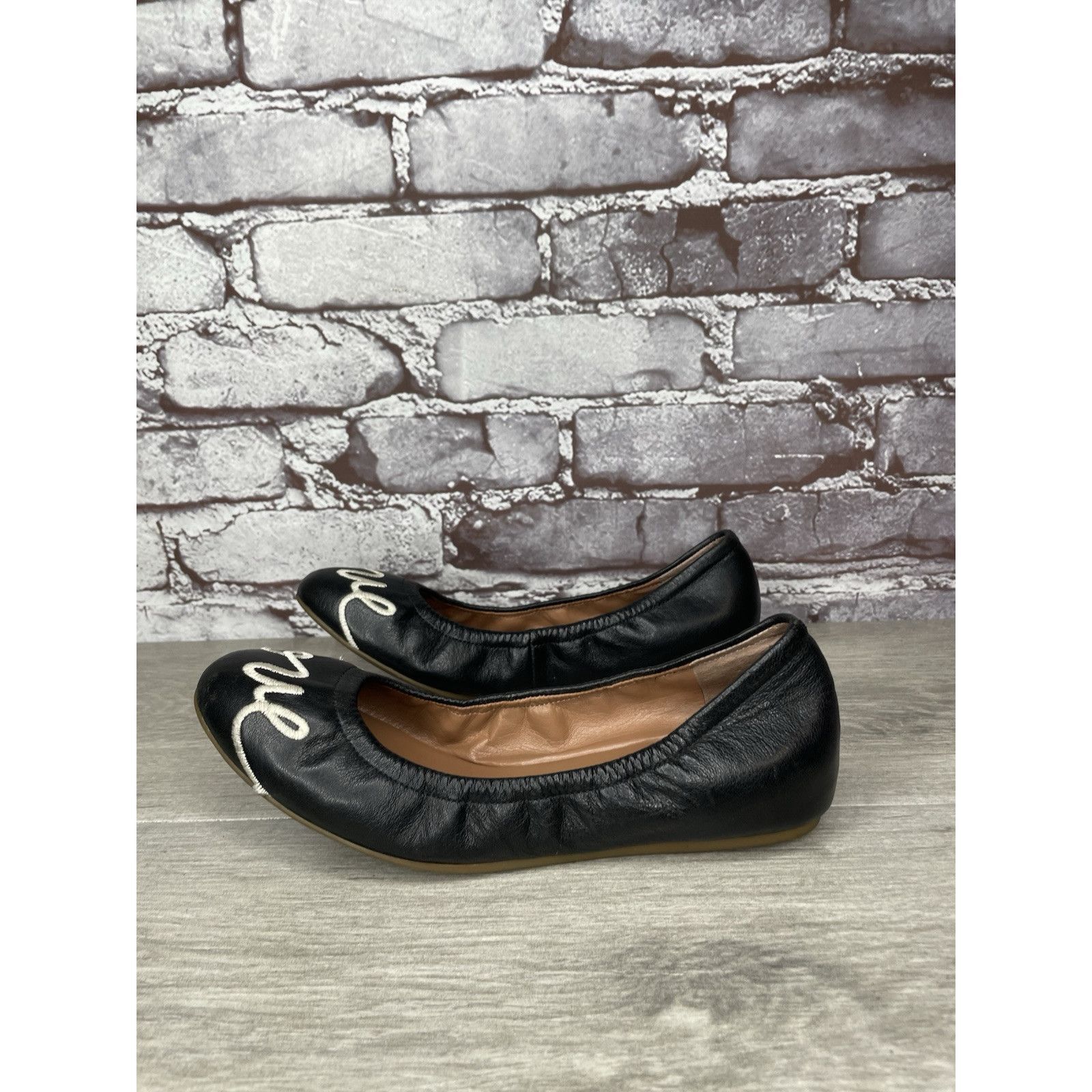 Other Ellen Degeneres ED Love Black Leather Ballerina Flats Shoes Size US 6 / IT 36 - 16 Thumbnail