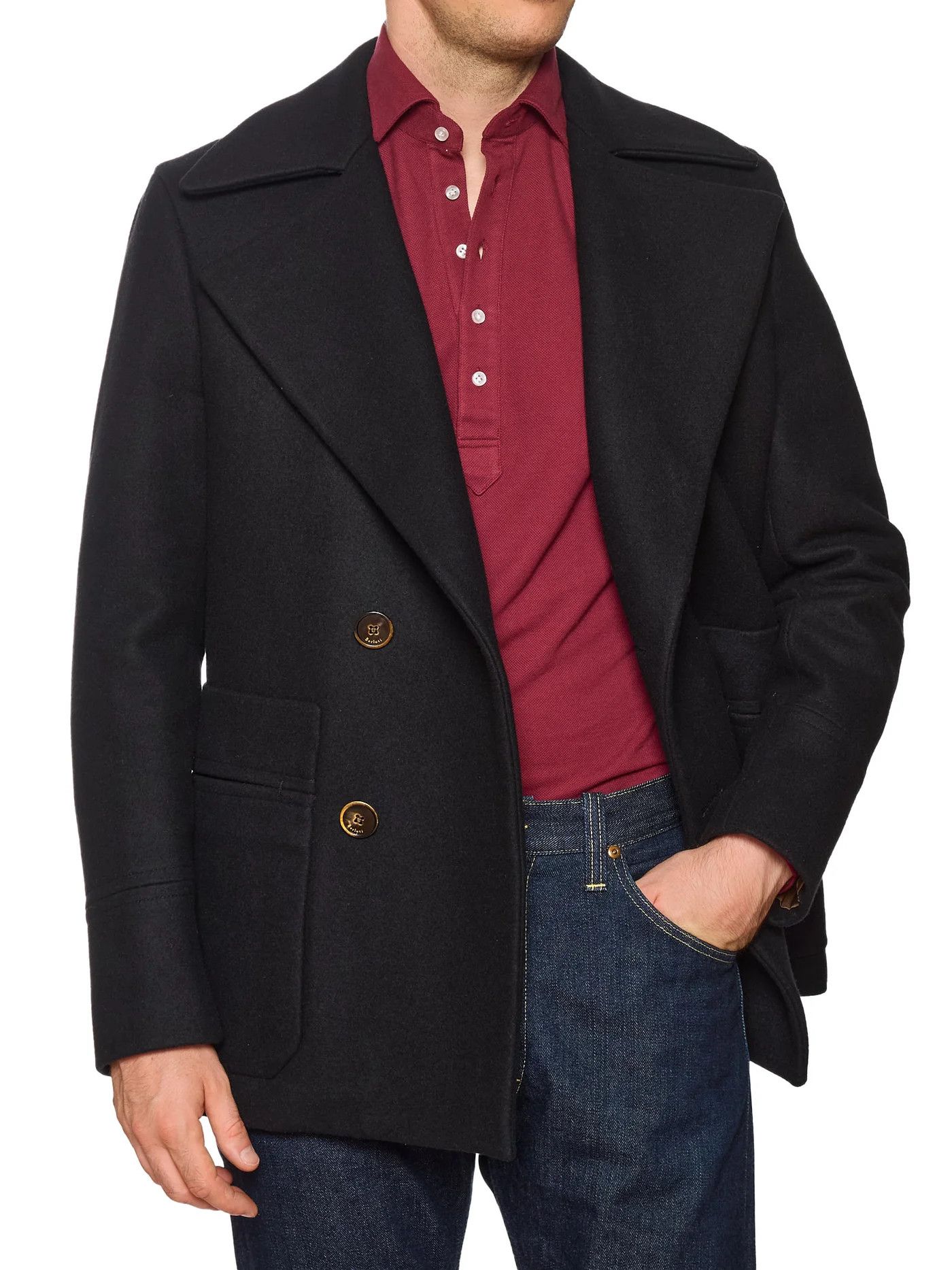 Berluti BERLUTI Paris Black Wool Double Breasted PeaCoat Navy Coat Size US M / EU 48-50 / 2 - 1 Thumbnail