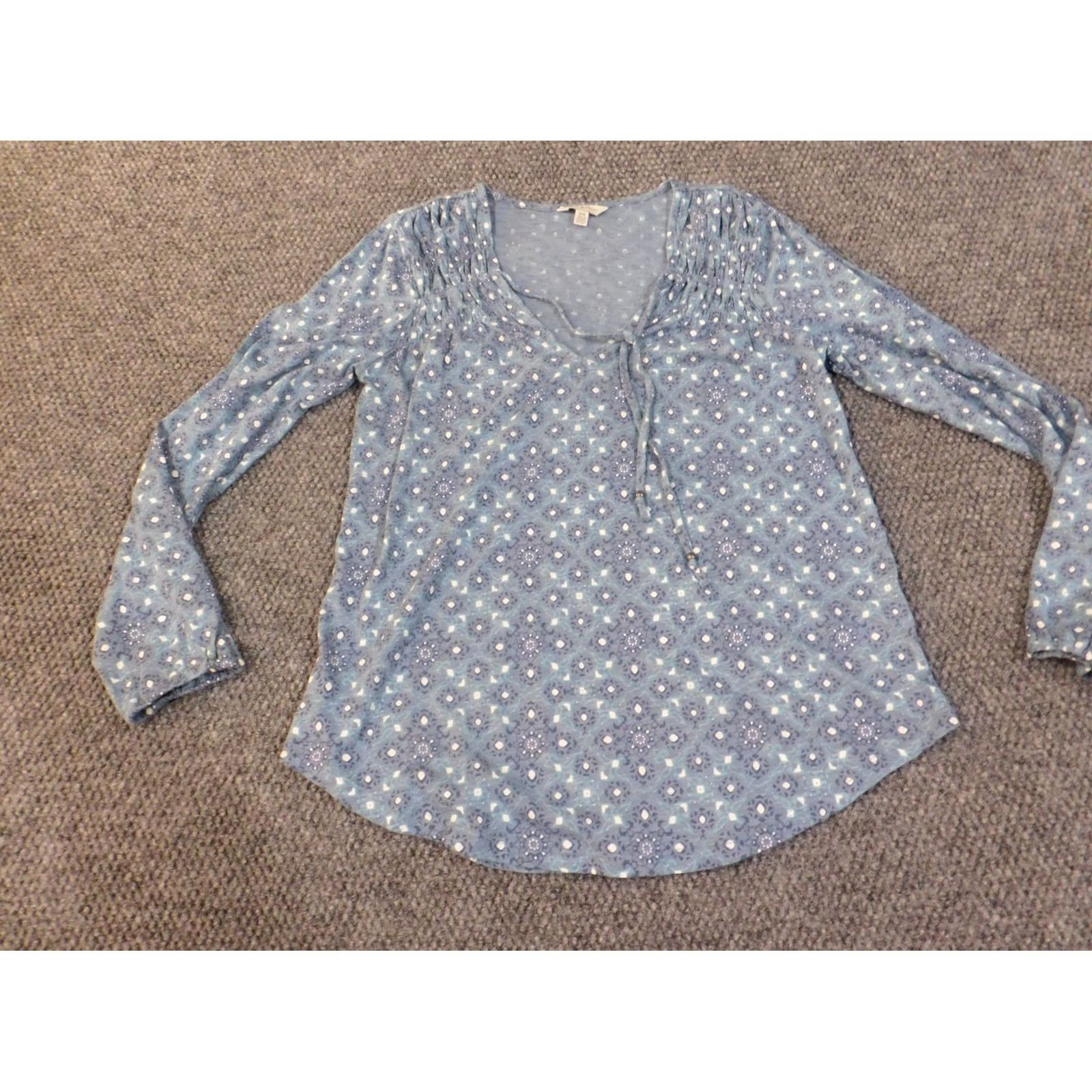 Lucky Brand Lucky Brand Blouse Shirt Womens M Blue Geometric Knit Cotton Polyester V-Neck Pullover Casual Short/Long Sleeve Size M / US 6-8 / IT 42-44 - 3 Thumbnail