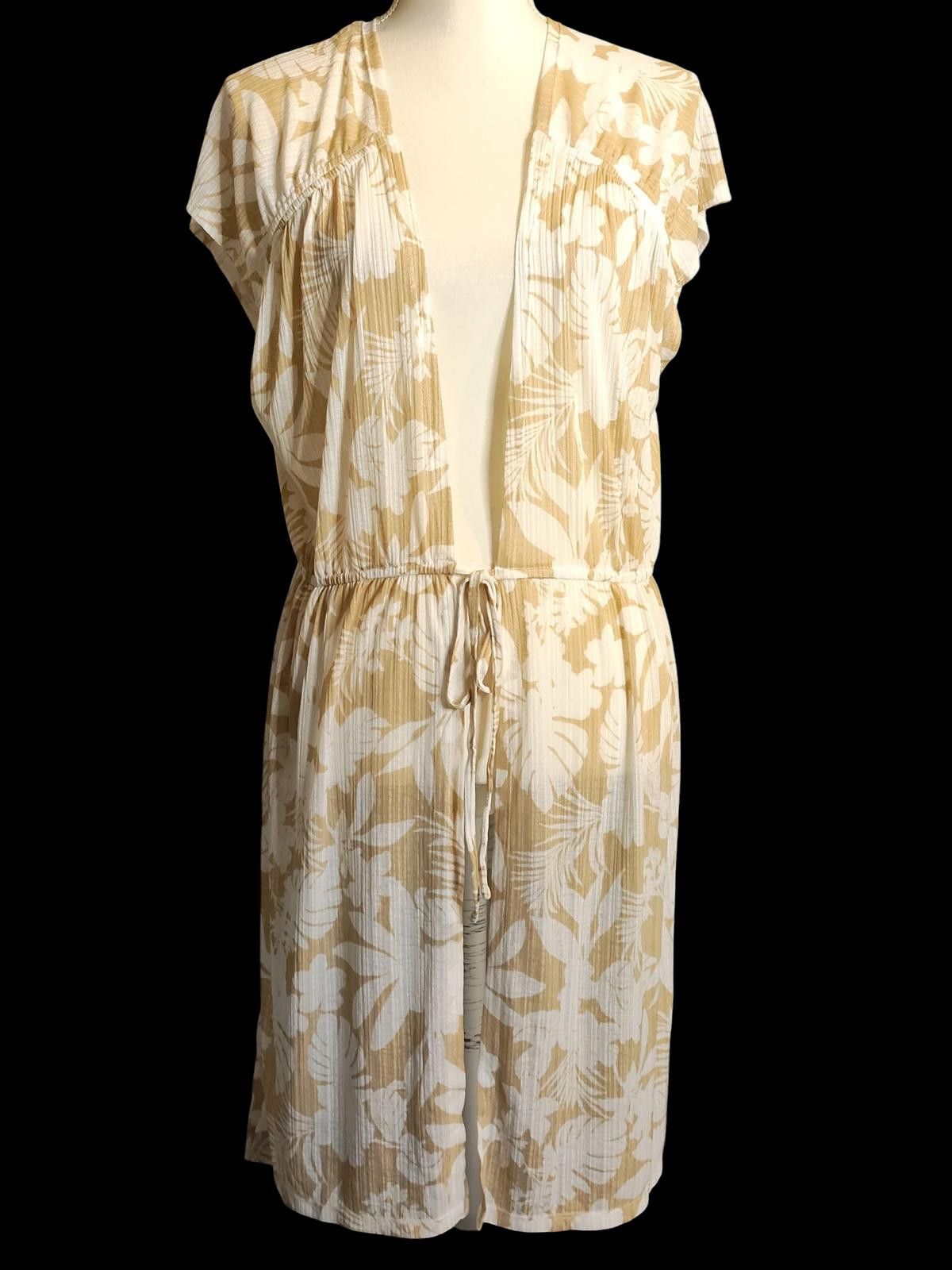 Cartoon Network Cato Lightweight Beige and White Floral Print Women's Duster Size M / US 6-8 / IT 42-44 - 3 Thumbnail