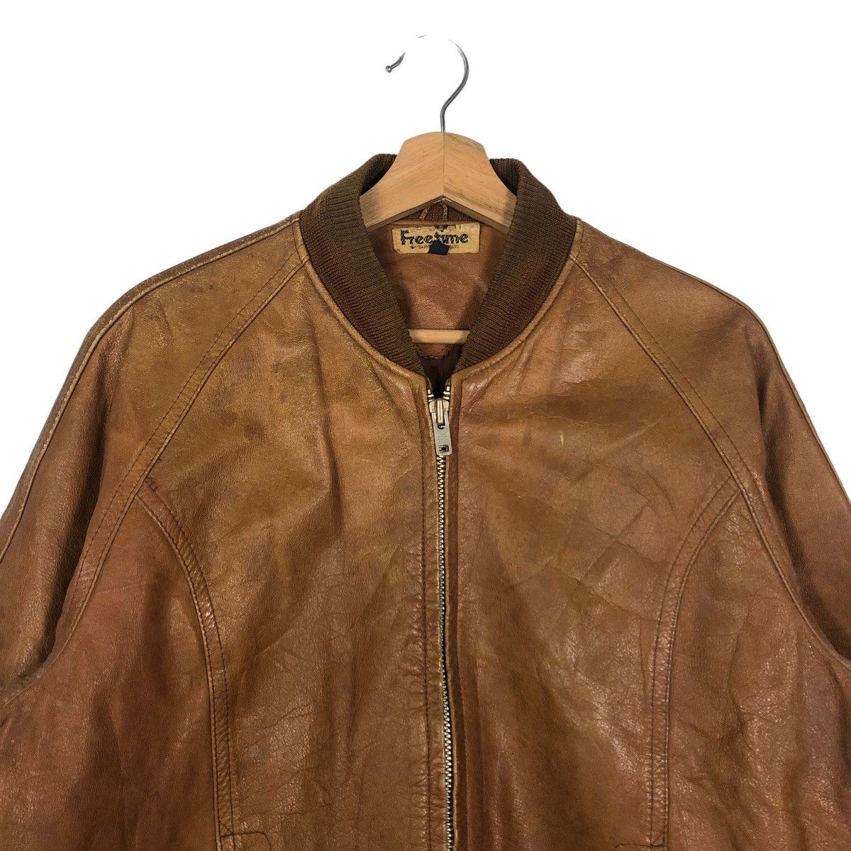 Japanese Brand 🔥90’s Vintage Leather Bomber Jacket Free Time Issey Miyake Size US XL / EU 56 / 4 - 2 Thumbnail