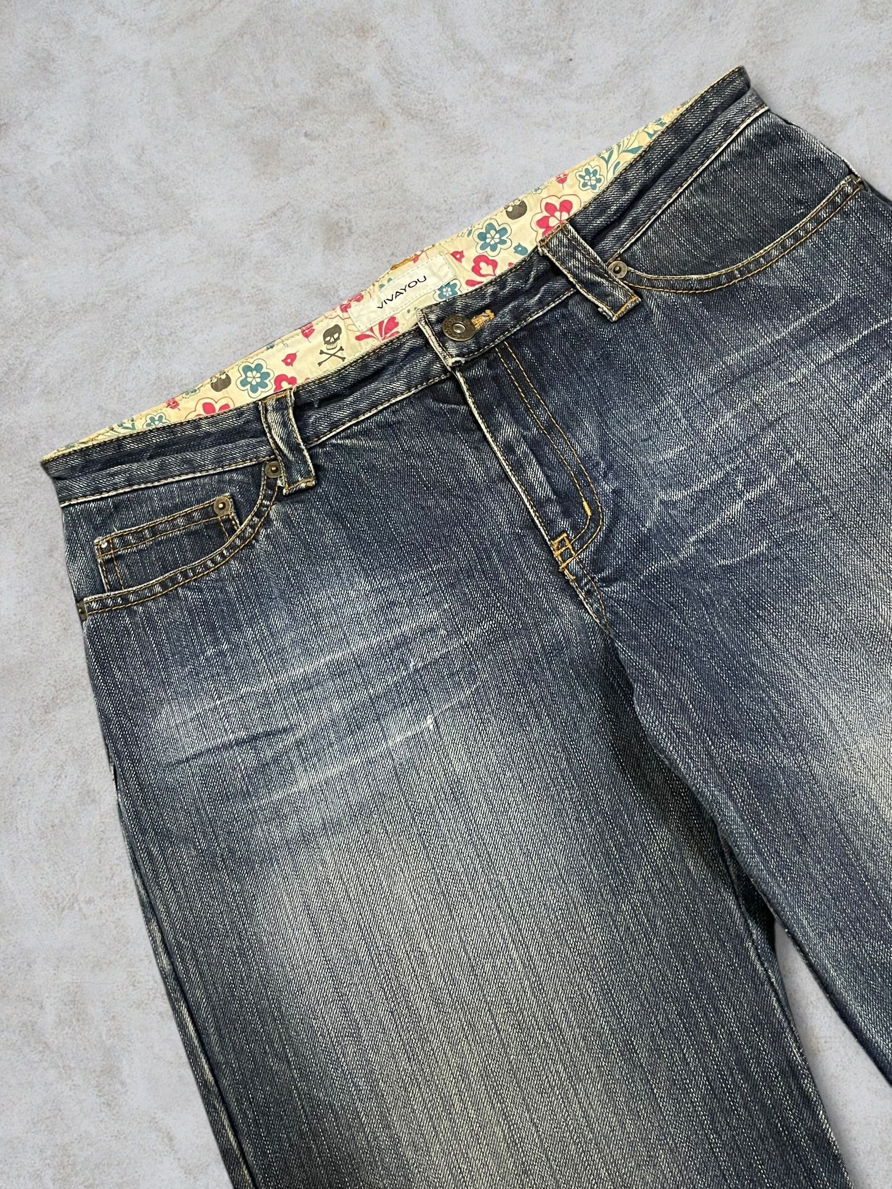 Japanese Brand Vintage Japanese Skull Gothic Loose Straight Frayed Jeans Size 31" - 2 Thumbnail