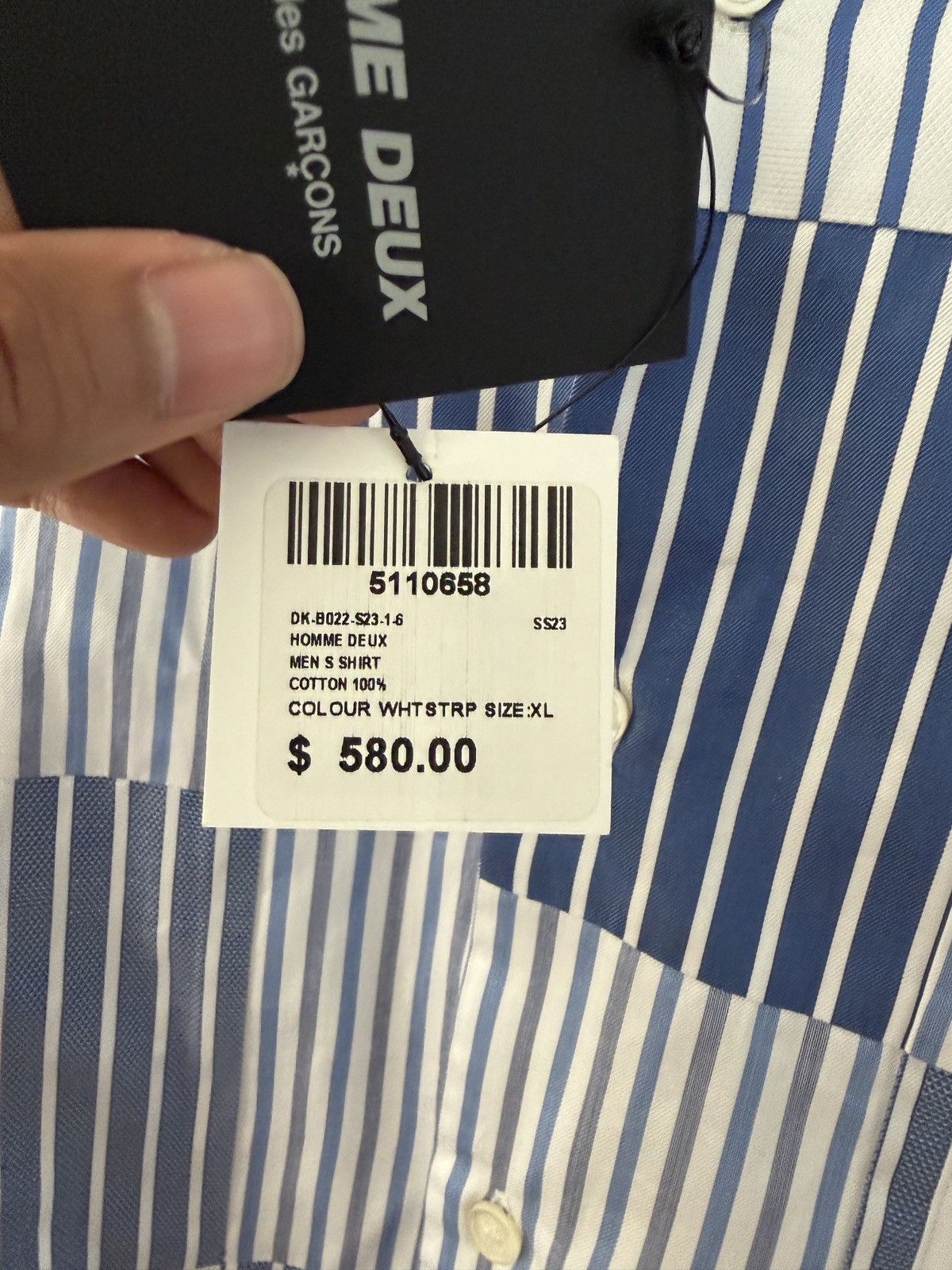 Comme des Garcons Homme Deux Comme des Garçons White & Blue Striped Button Up Size US XL / EU 56 / 4 - 4 Thumbnail