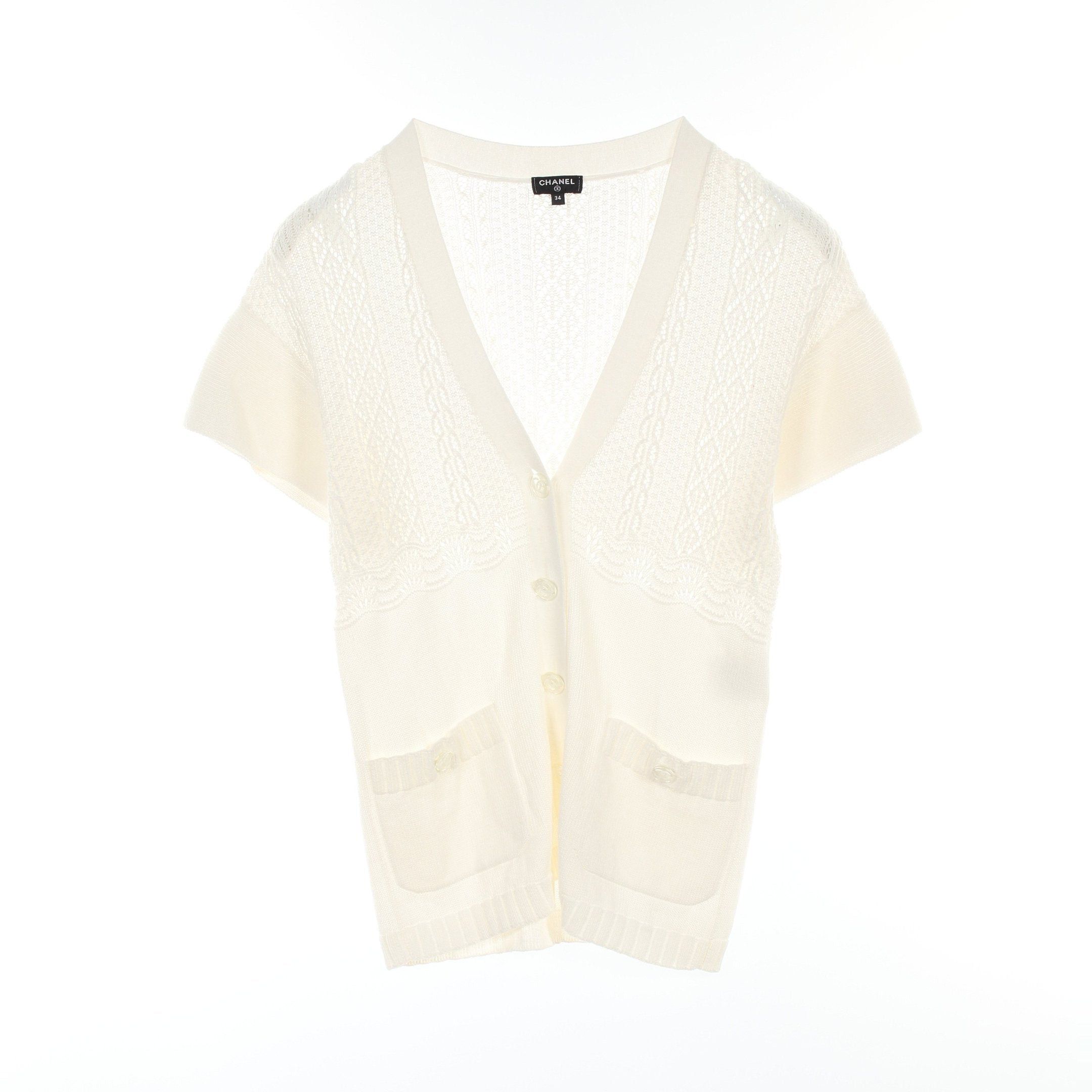 Chanel Chanel Cocomark Button Cardigan Short Sleeve Cotton White Size ONE SIZE - 1 Thumbnail