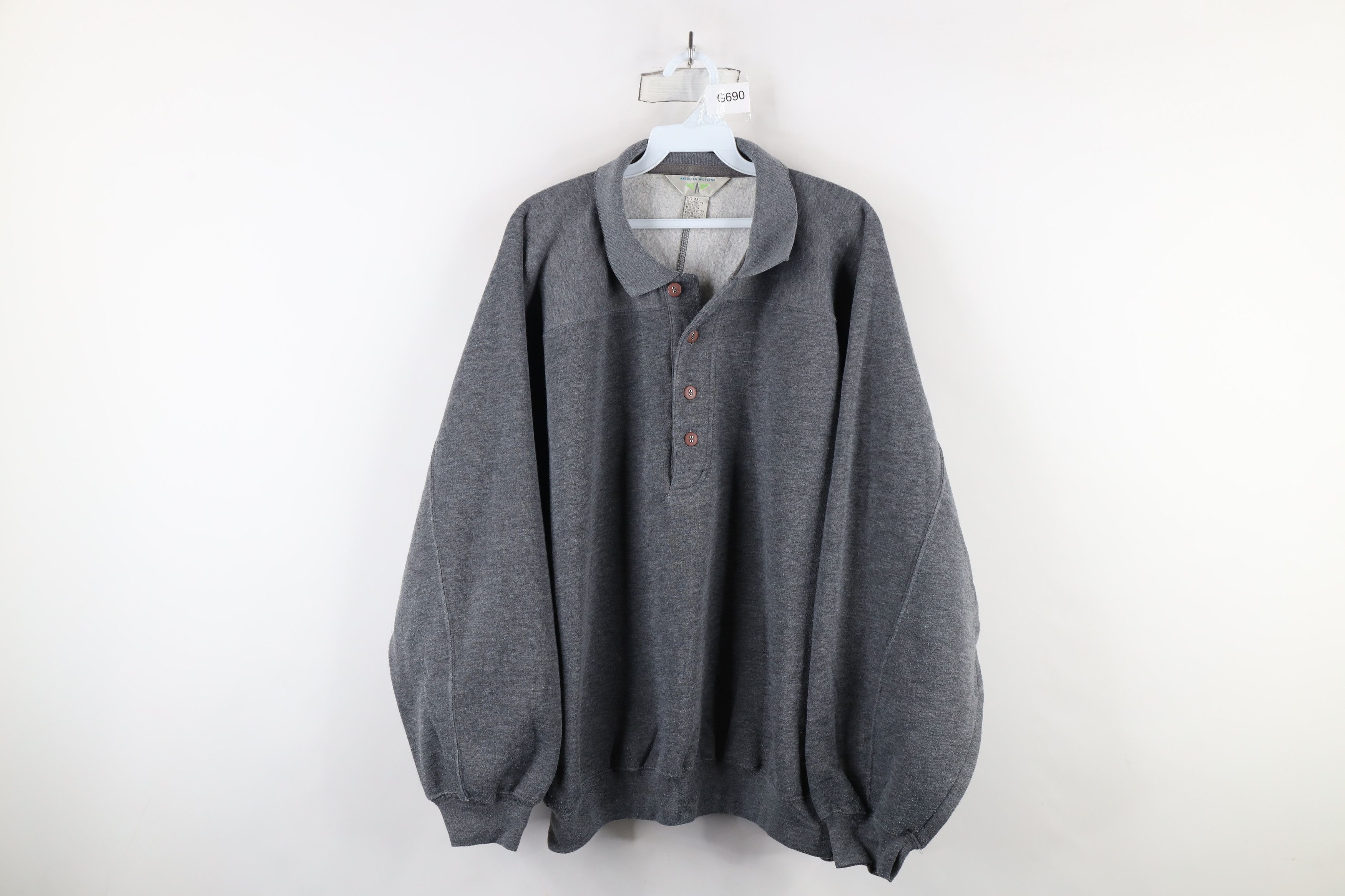 Vintage Vintage 90s Streetwear Collared Pullover Sweatshirt Gray Size US XXL / EU 58 / 5 - 1 Thumbnail