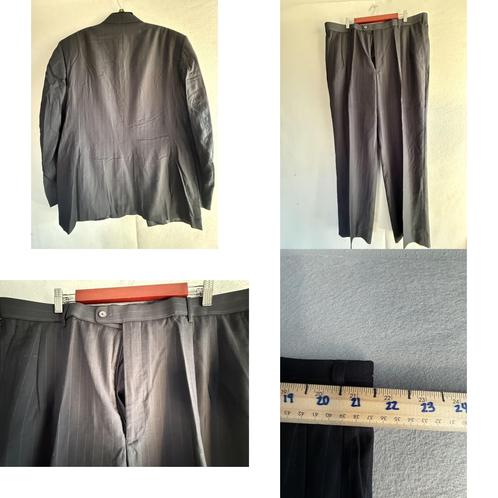 George George Suit 2 Piece Jacket Pants Mens 48L 44x32 Blue Pinstripe Polyester Viscose Size 48R - 10 Thumbnail