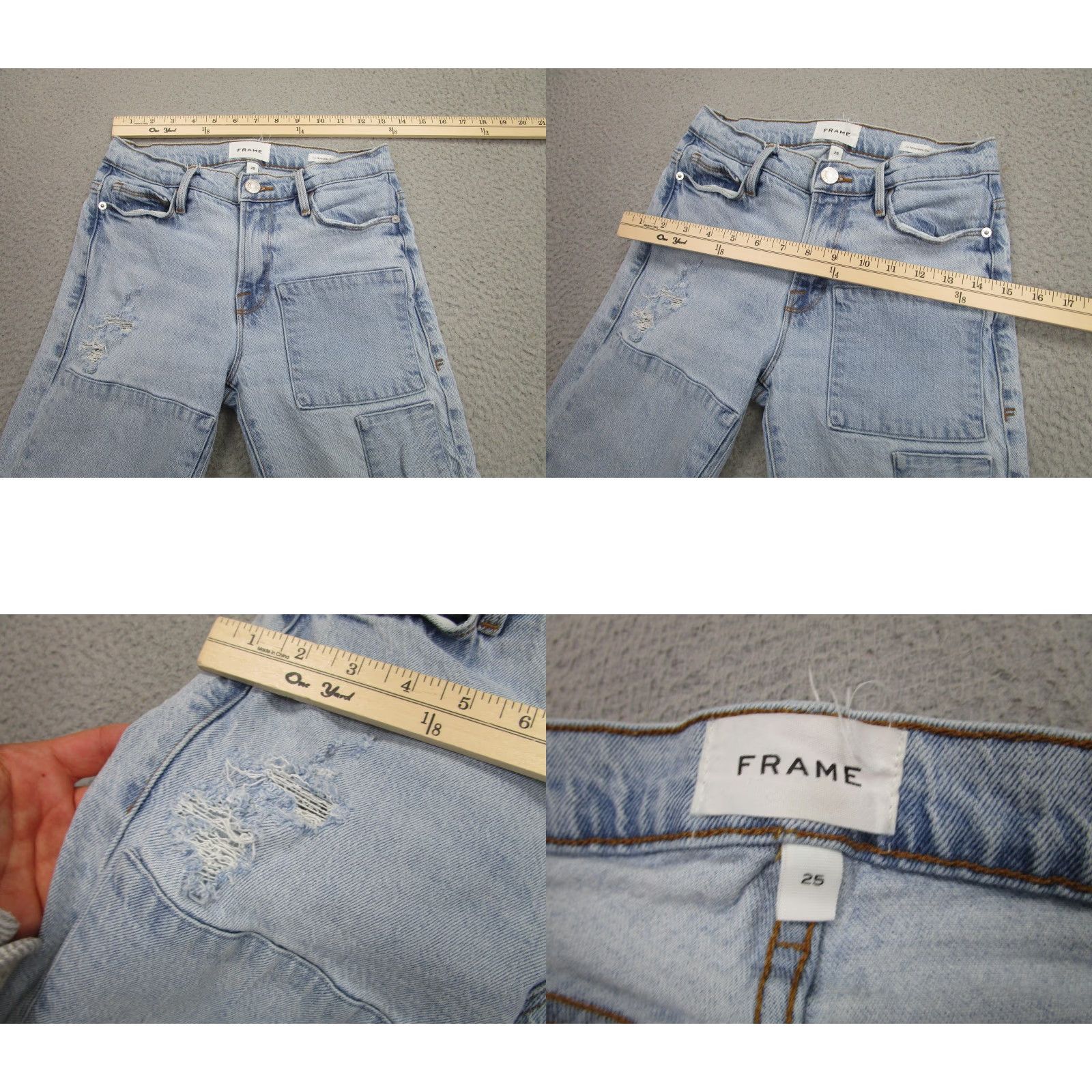 Frame VINTAGE FRAME Jeans Womens 25 Light Wash Le Nouveau Straight Hideaway Raw Hem Denim Distressed Crop Pockets High Rise 26in Inseam Womens Size 42" / US 20 - 8 Thumbnail