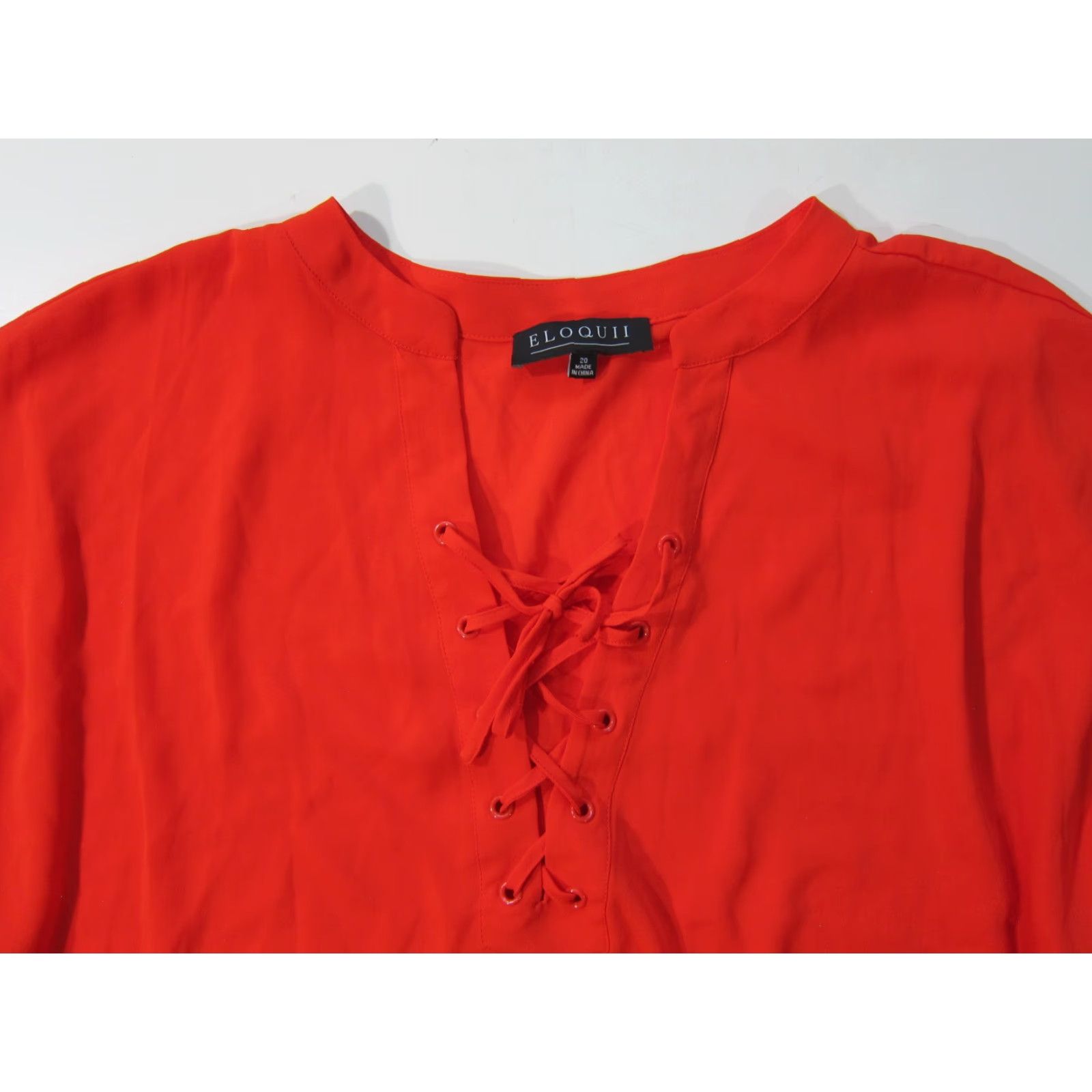 Vintage NWT Eloquii Red V-Neck Lace Up Long Sleeve Pullover Blouse Top Women Size 20 Size 3XL / US 20-22 - 4 Thumbnail