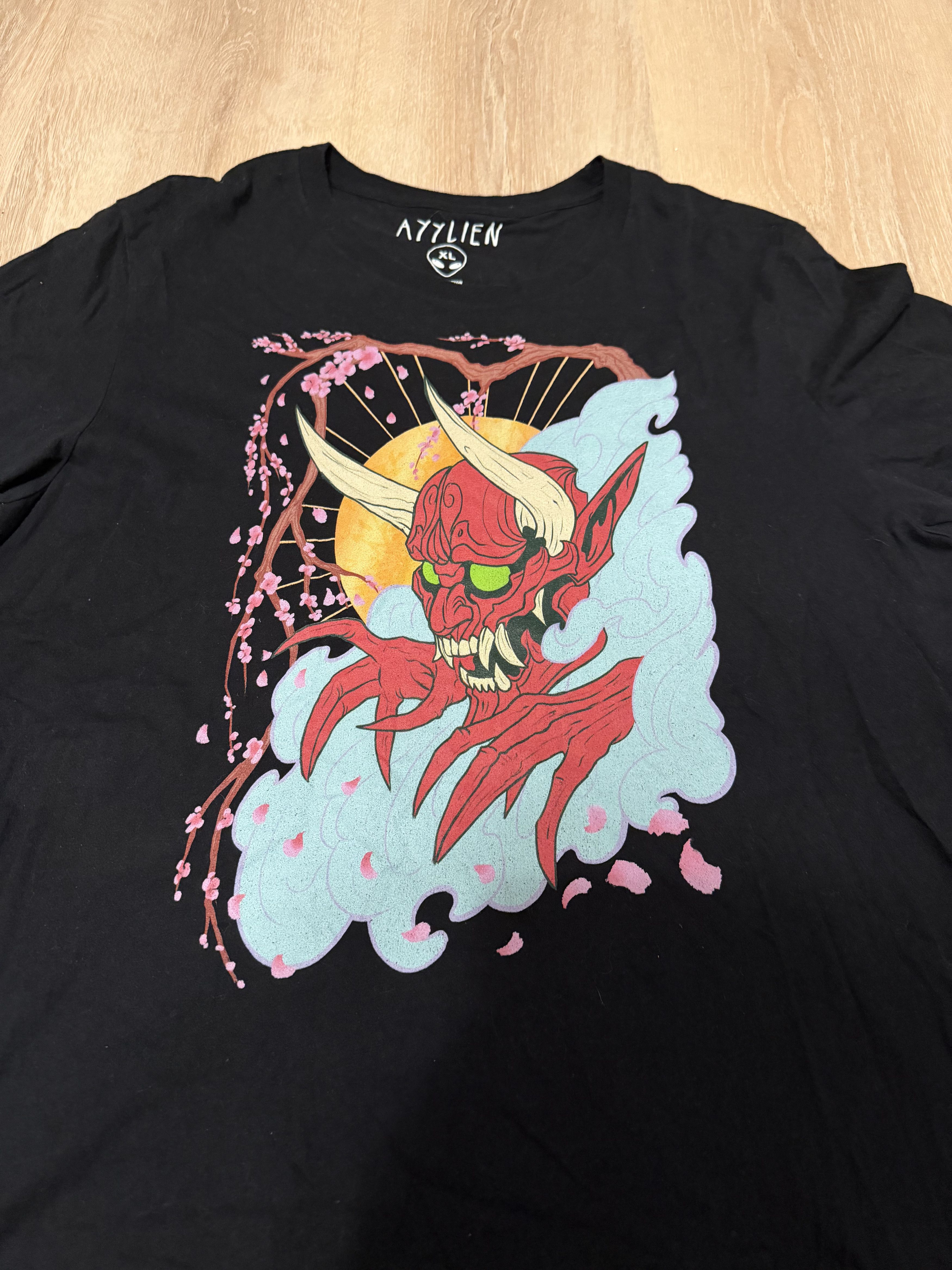 Other AYYLIEN Graphic Tee Retro Demon Skull with Cherry Blossom Size US XL / EU 56 / 4 - 2 Thumbnail