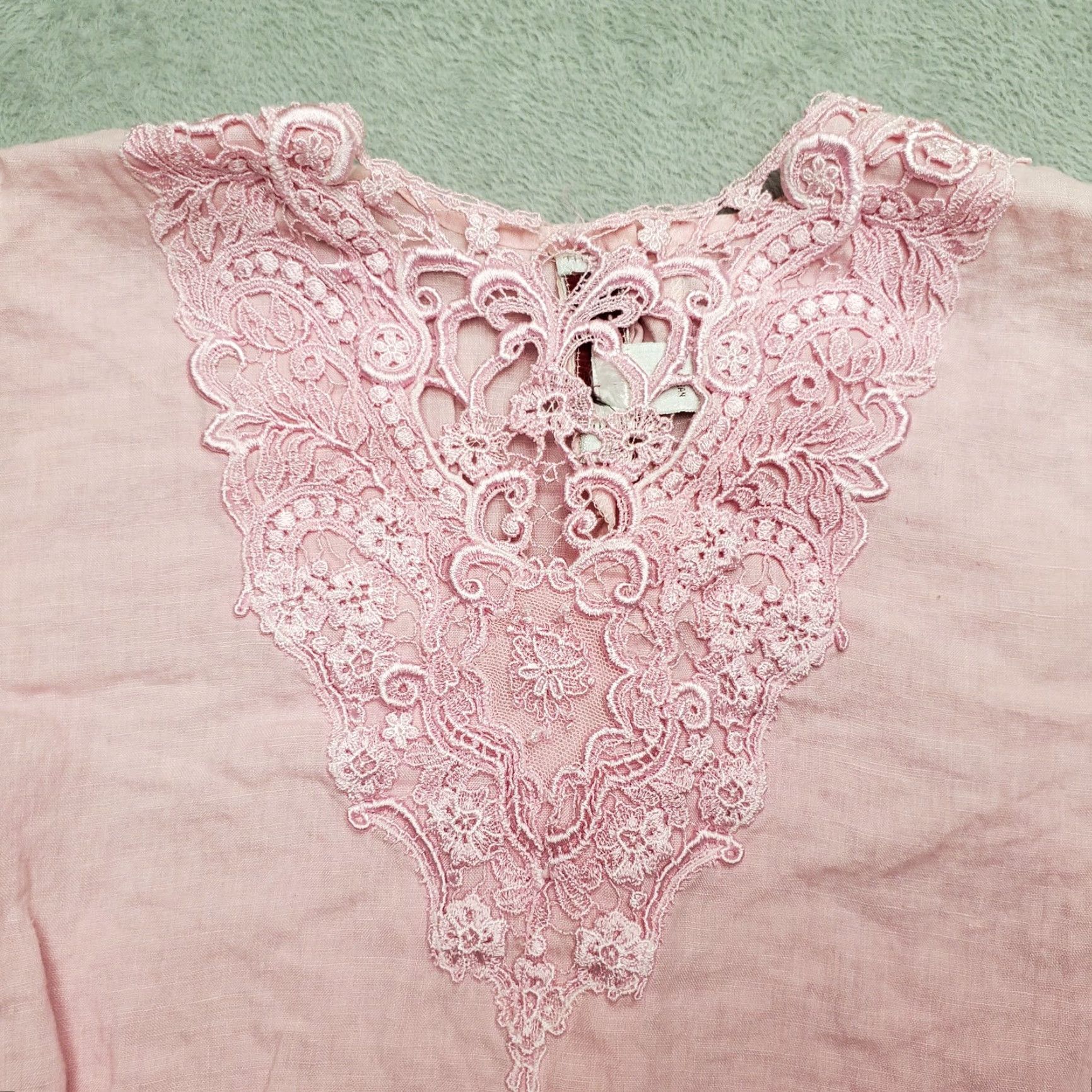 Pinko Westminsterlace Shirt Womens 12 Pink 100% Linen Lace Back Whimsey Cottage Casual Shirt Womens 12 Pink Linen Lace Back Whimsey Cottage Casual Size XL / US 12-14 / IT 48-50 - 7 Thumbnail