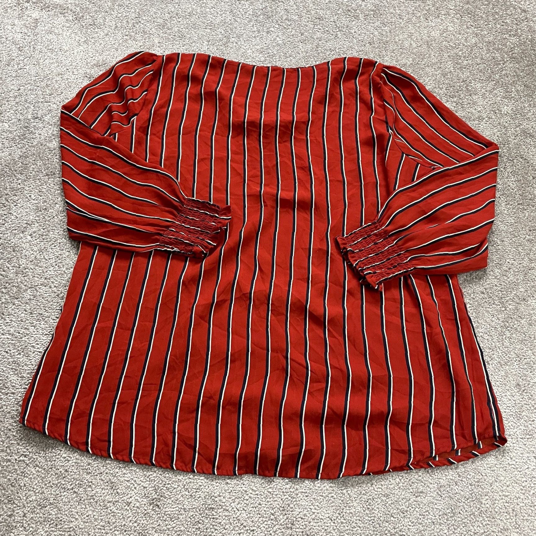 Vintage Maurices Blouse Shirt Womens 3 Red Striped V-Neck Long Sleeve Tunic Casual Top Size XS / US 0-2 / IT 36-38 - 2 Thumbnail