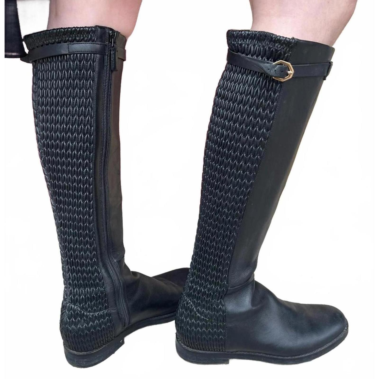 Cole Haan Cole Haan 6.5B Textured Black Leather Tall Riding Boots – Size US 6.5 / IT 36.5 - 1 Thumbnail